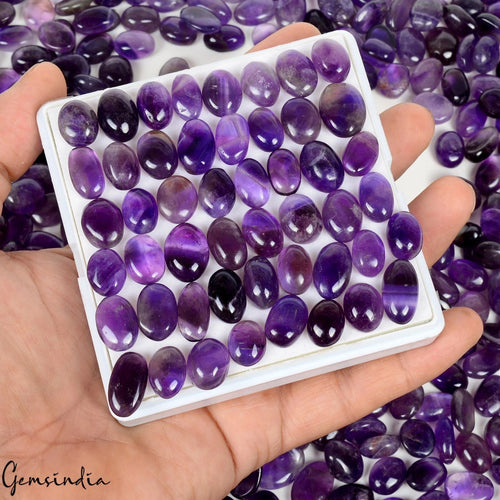 Amethyst Lot, Loose Gemstone, Oval Cabochon, Untreated — 390 Pieces, 11mm to 17mm, 2400 Ct, Africa