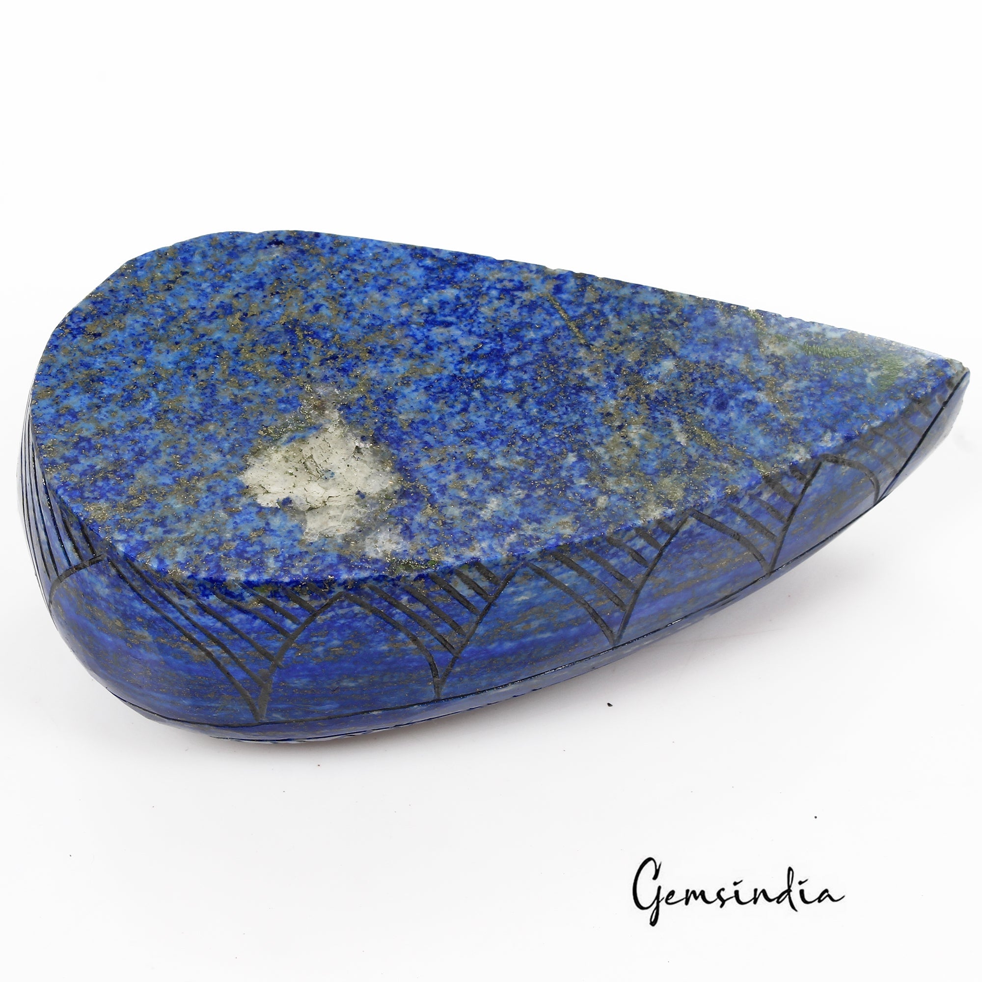 2250 Cts Natural Blue Gold Pyrite Lapis Lazuli Pear Leaf Shape Carved Huge Gem