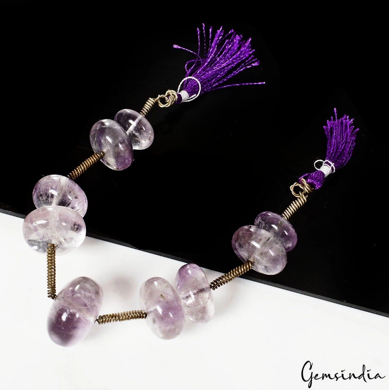 122.80 Cts/9 Pcs Natural Untreated Purple Amethyst Round Cab Bead Strand 5.5"