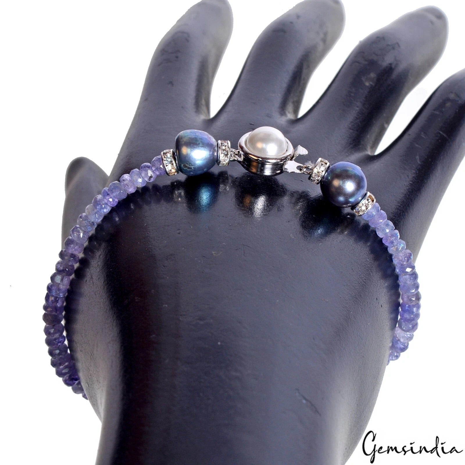54.85Ct Natural Untreated Blue Tanzanite Pearl Round Beaded Handmade Bracelet 8