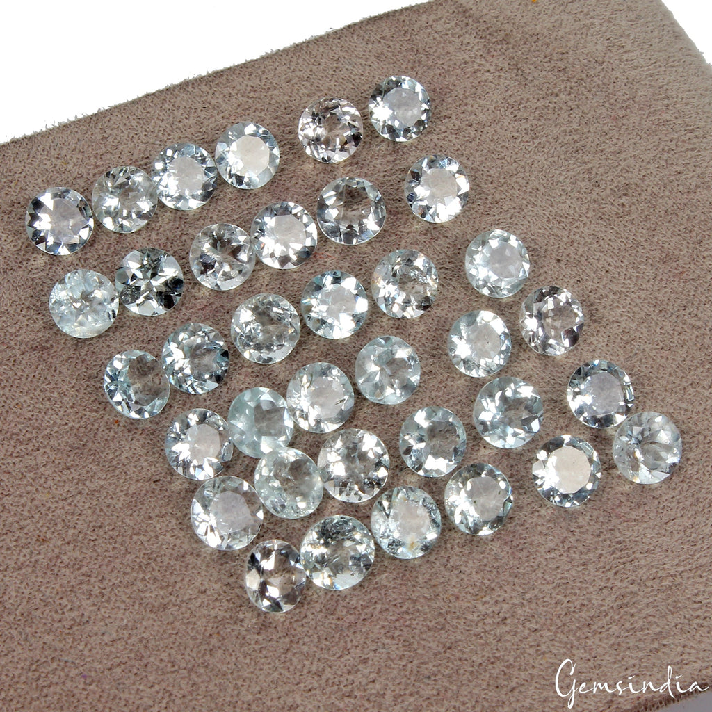 24.20Ct 36pcs Lot /6mm Round Natural Blue Aquamarine - Unheated, Brazil Gemstone