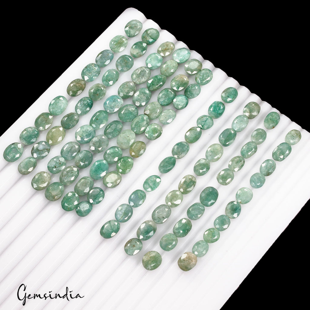 Certified 210 Cts/89 Pcs Natural Green Emerald Oval Faceted Cut Gems For Jewelry
