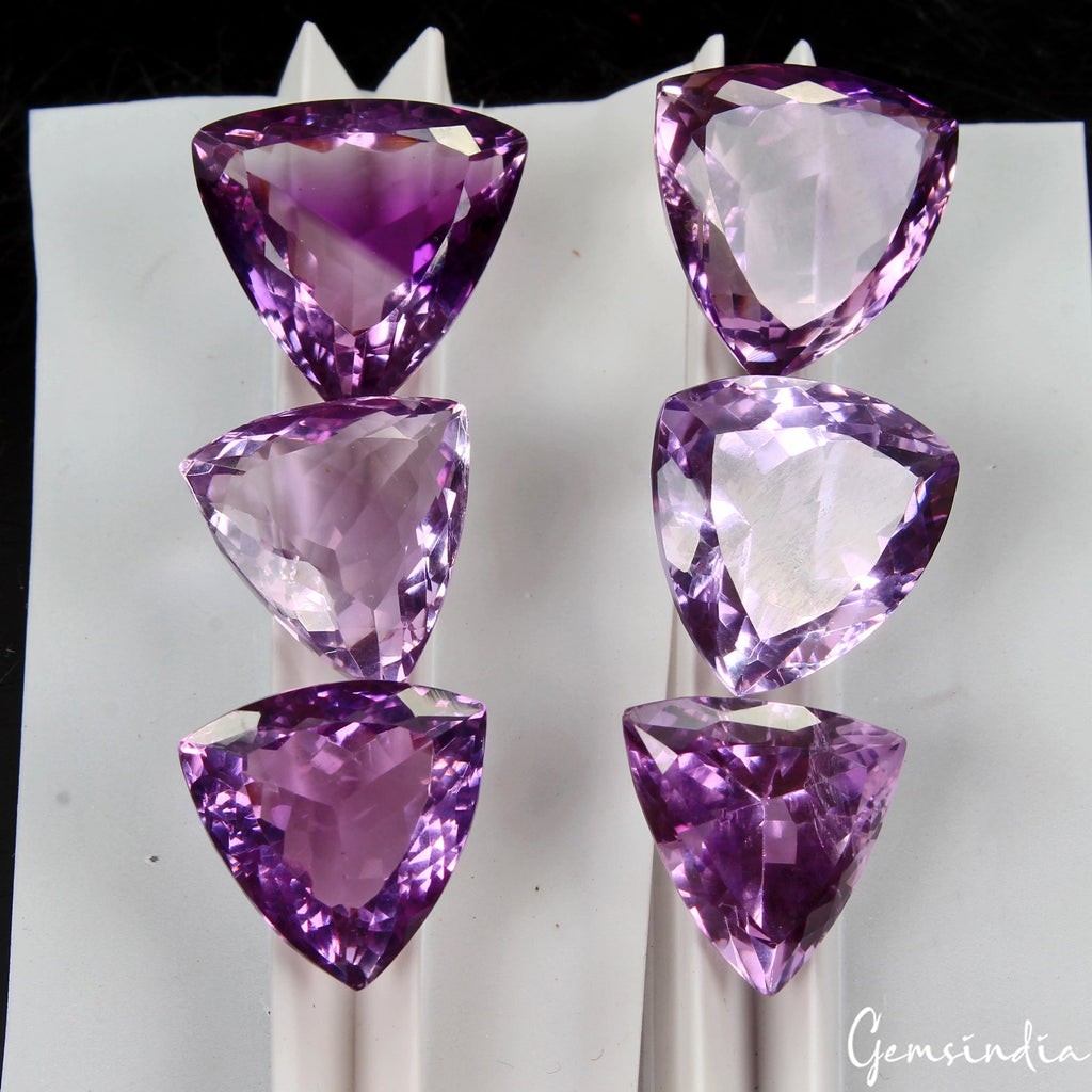 75.60 Ct/6Pc Natural Purple Amethyst Trillion Cut Unheated Gems Ravishing Color!