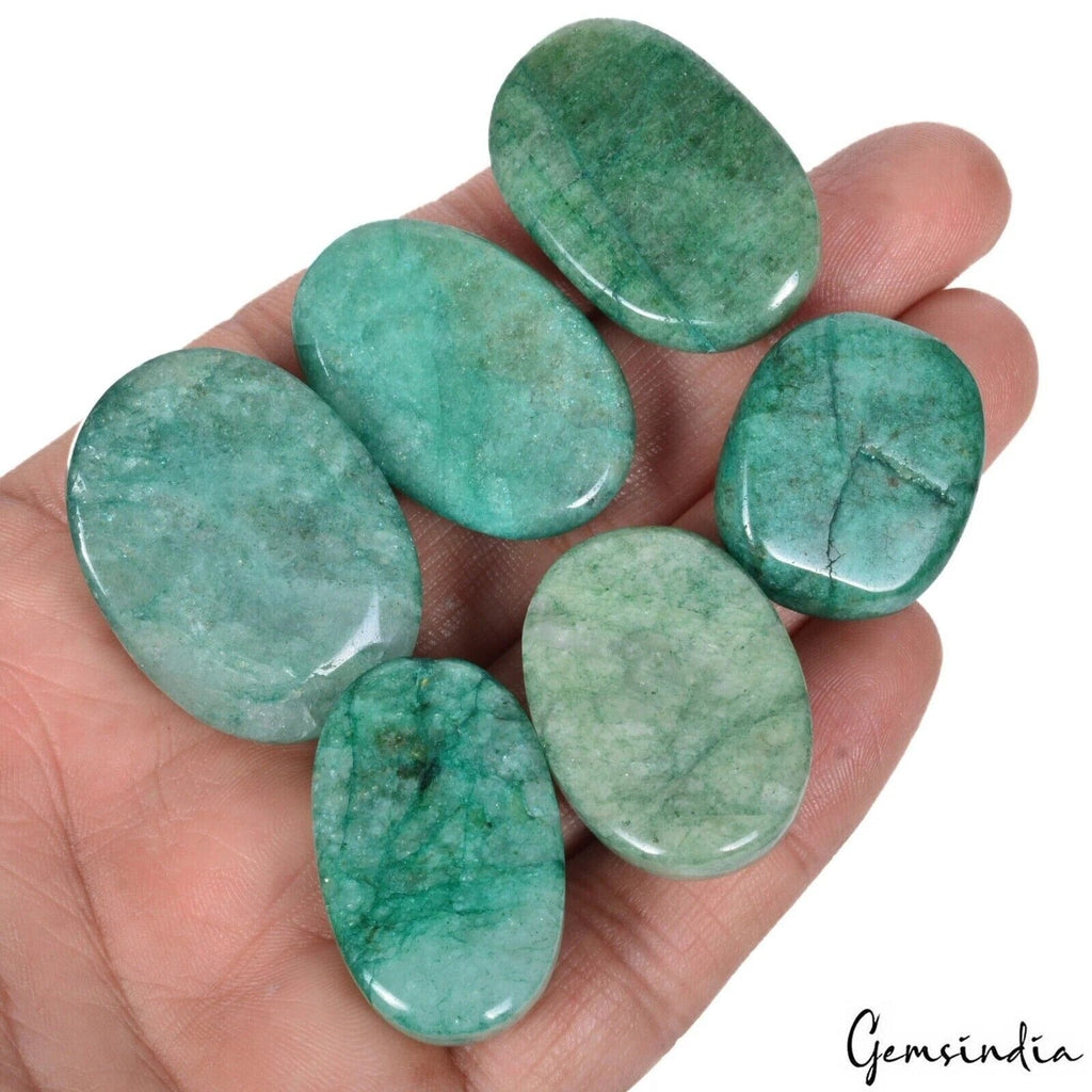 570 Ct Natural Green Emerald Oval Cabochon Loose Wholesale Gemstone Lot 6 Pcs