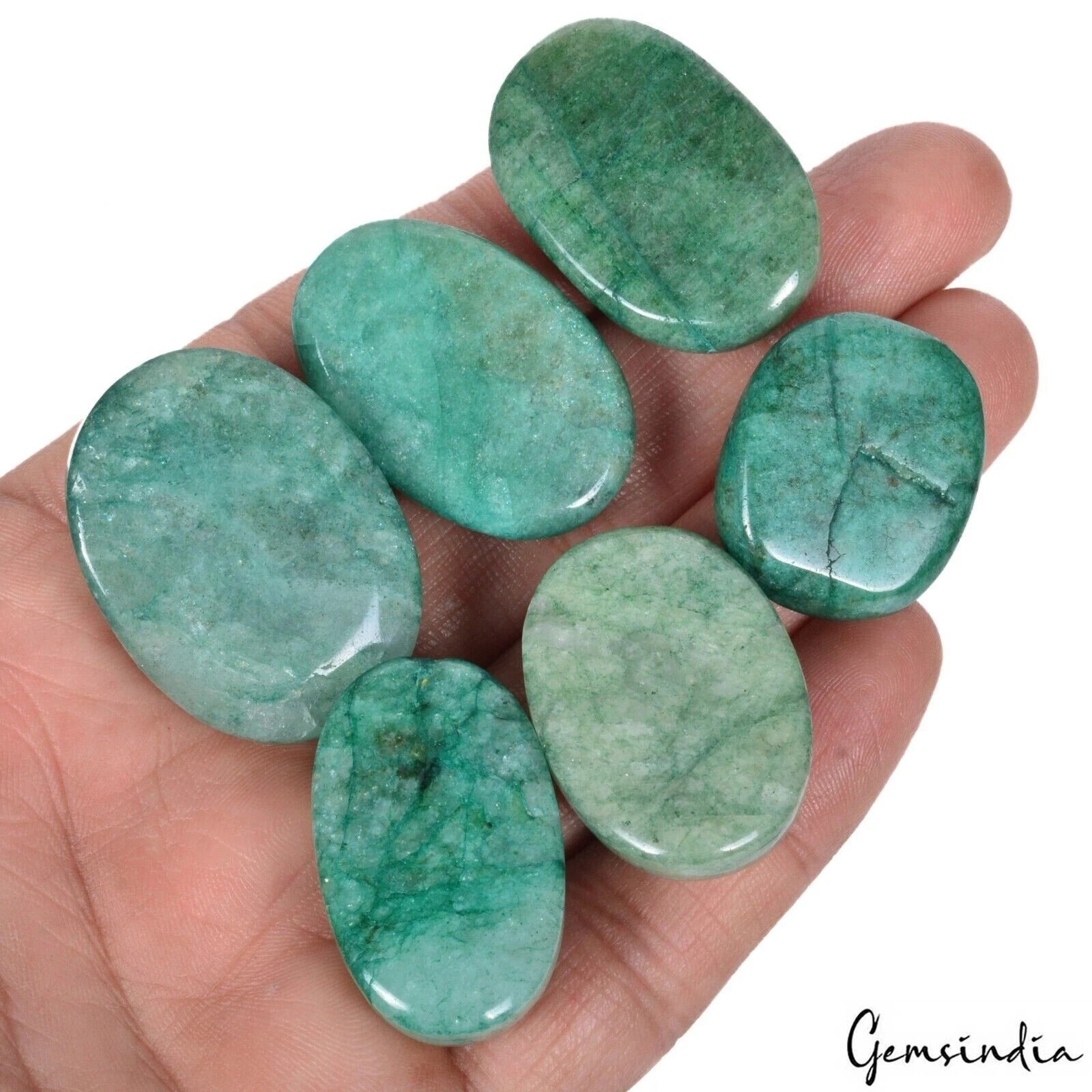 570 Ct Natural Green Emerald Oval Cabochon Loose Wholesale Gemstone Lot 6 Pcs