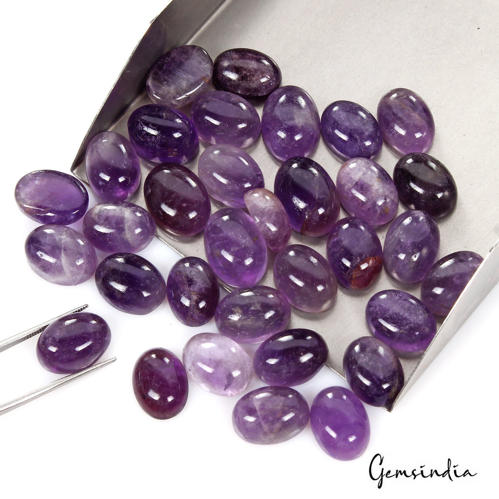 380 Cts/33 Pcs Natural Untreated Purple Amethyst Oval Cab Loose Gems For Jewelry