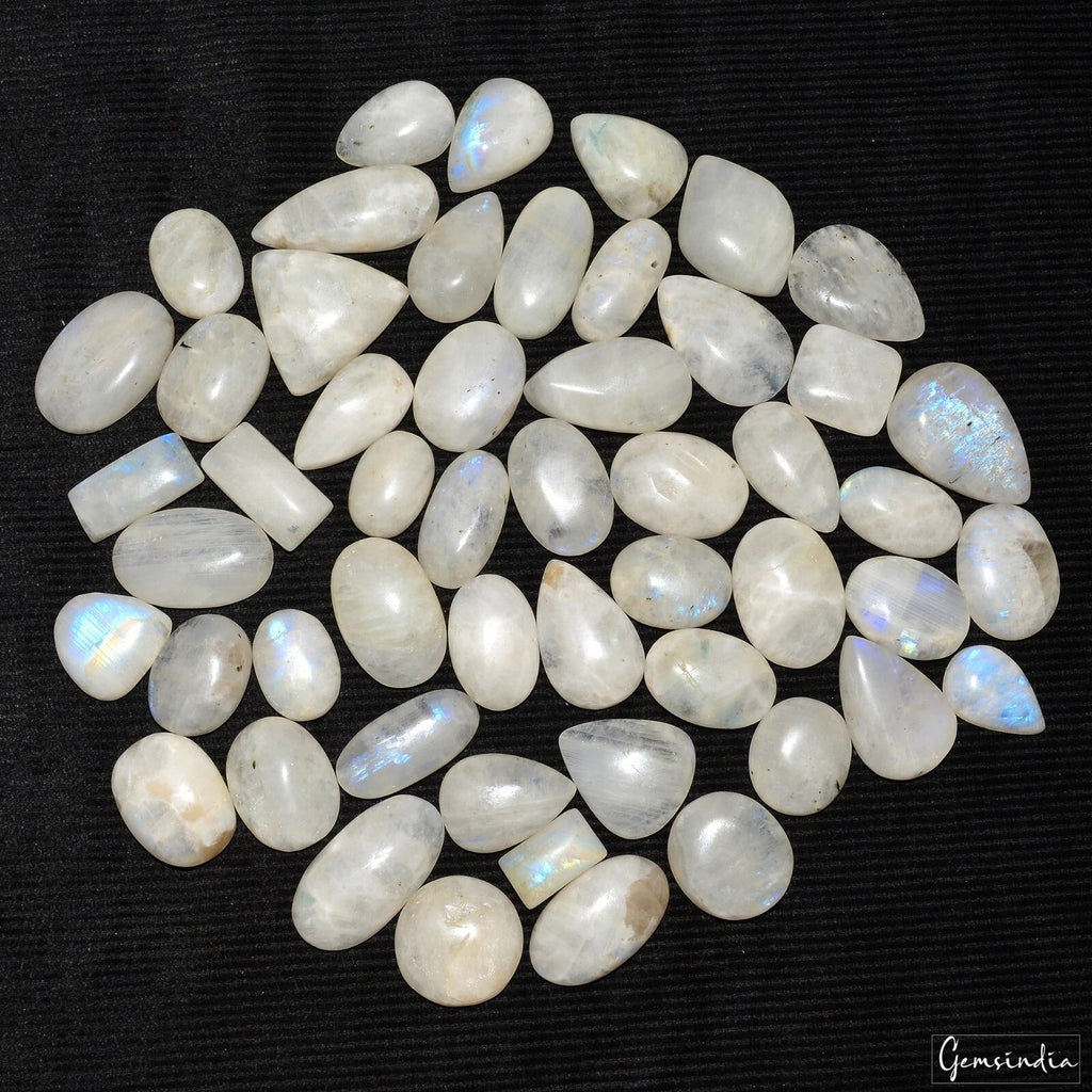 1050 Cts/52 Pcs Natural Untreated Blue Shine Moonstone Mixed Cab Loose Gems Lot