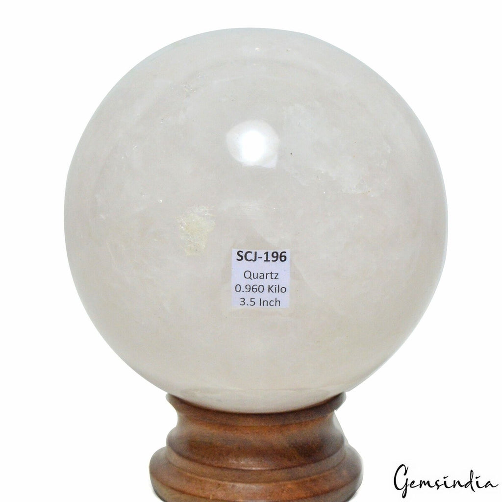 White Quartz Sphere, Untreated — 3.5 inch in diameter, 0.960 Kg (4800 Ct), Madagascar