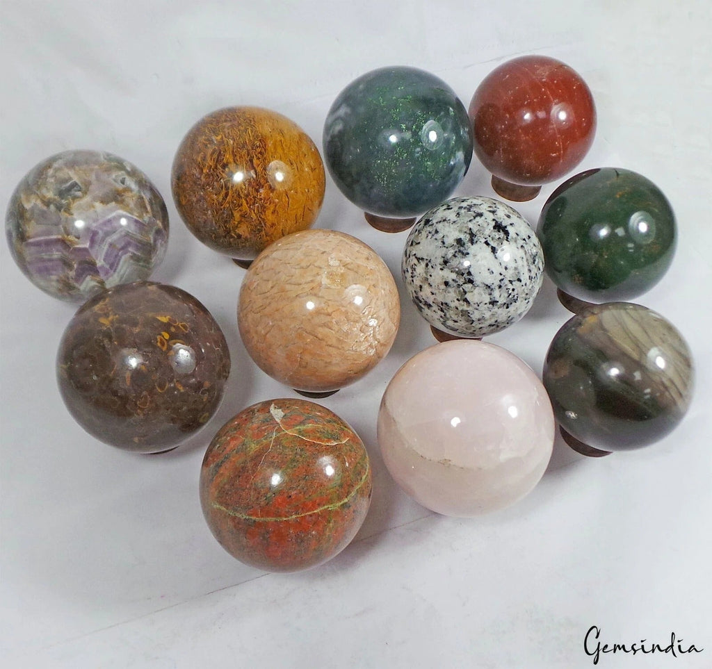 4.2 kilo 11 Pcs Set Of Multigems Crystal Sphere Ball Polished Healing w/ Stand