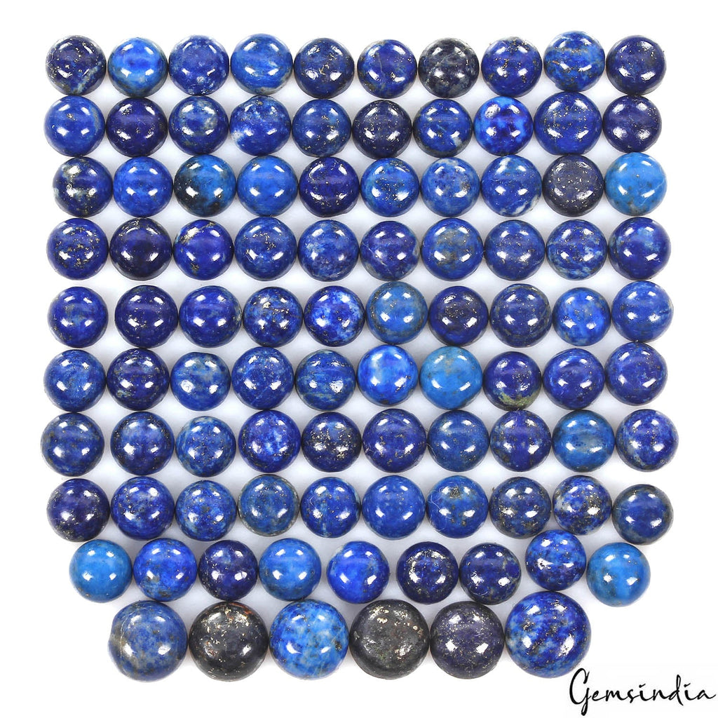 172.10 Ct/95 Pcs Natural Blue Lapis Lazuli Round Cab 7-10mm Gems Lot For Jewelry