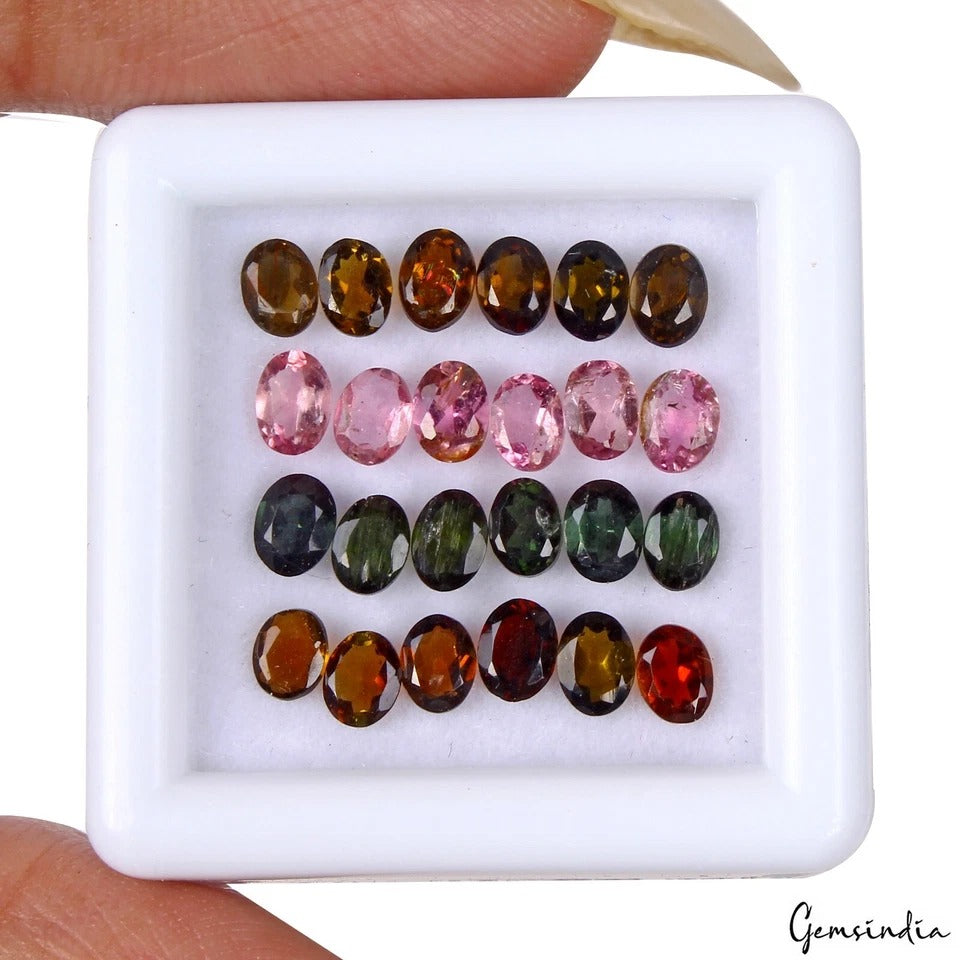 24 Pcs Natural Multi Tourmaline 4x3mm Oval Cut Untreated Gemstones Wholesale Lot
