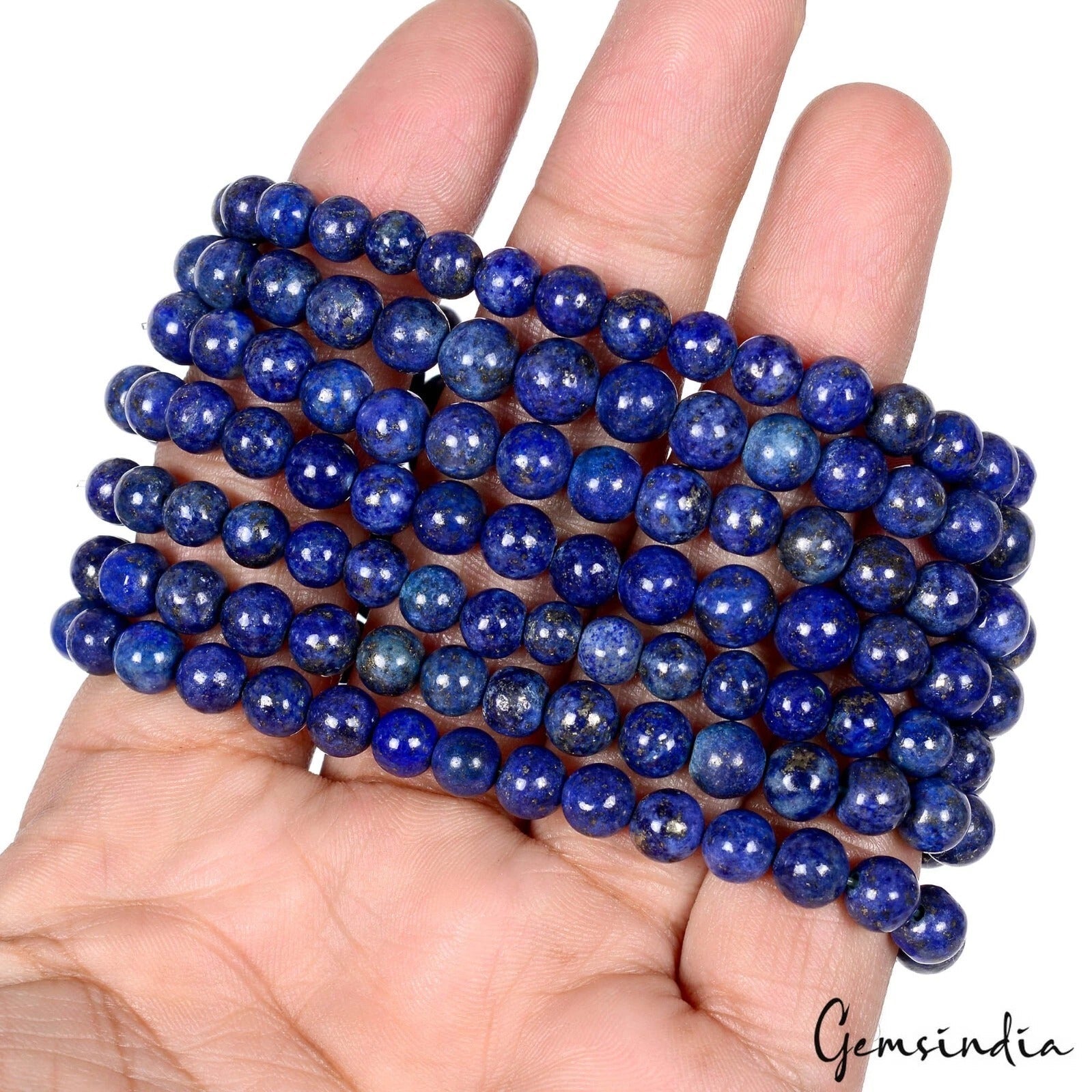 420 Ct/7 Pcs Natural Blue Lapis Lazuli Gems Beaded Stretchable Handmade Bracelet