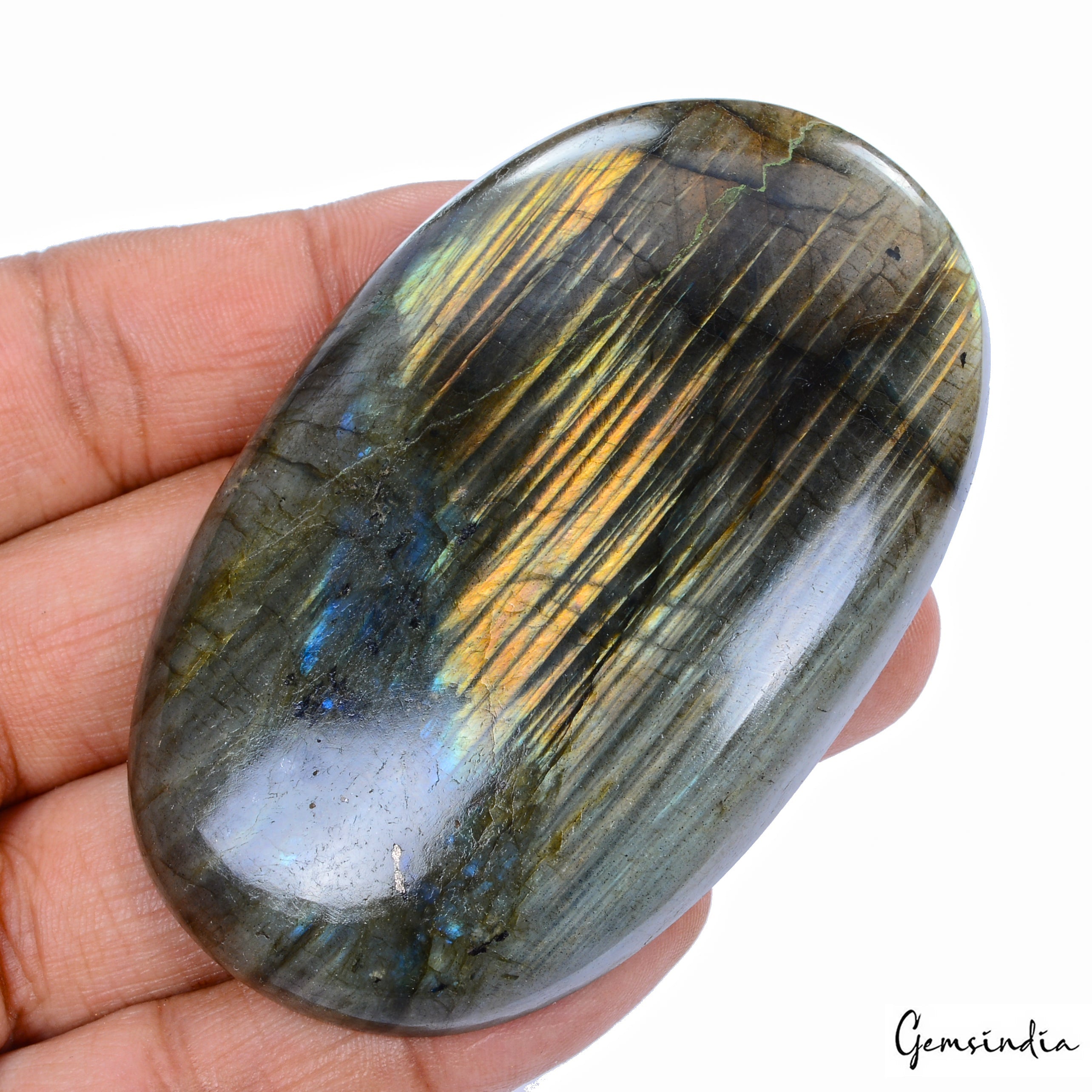 360 Ct Natural Untreated Golden Shine Labradorite Oval Cab Loose Gem For Pendant
