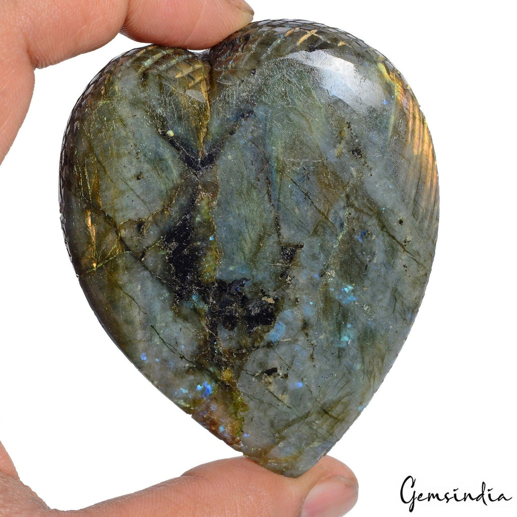 Natural Golden Fire Labradorite Hand Carved Heart Shape Certified Gem~1030 Cts