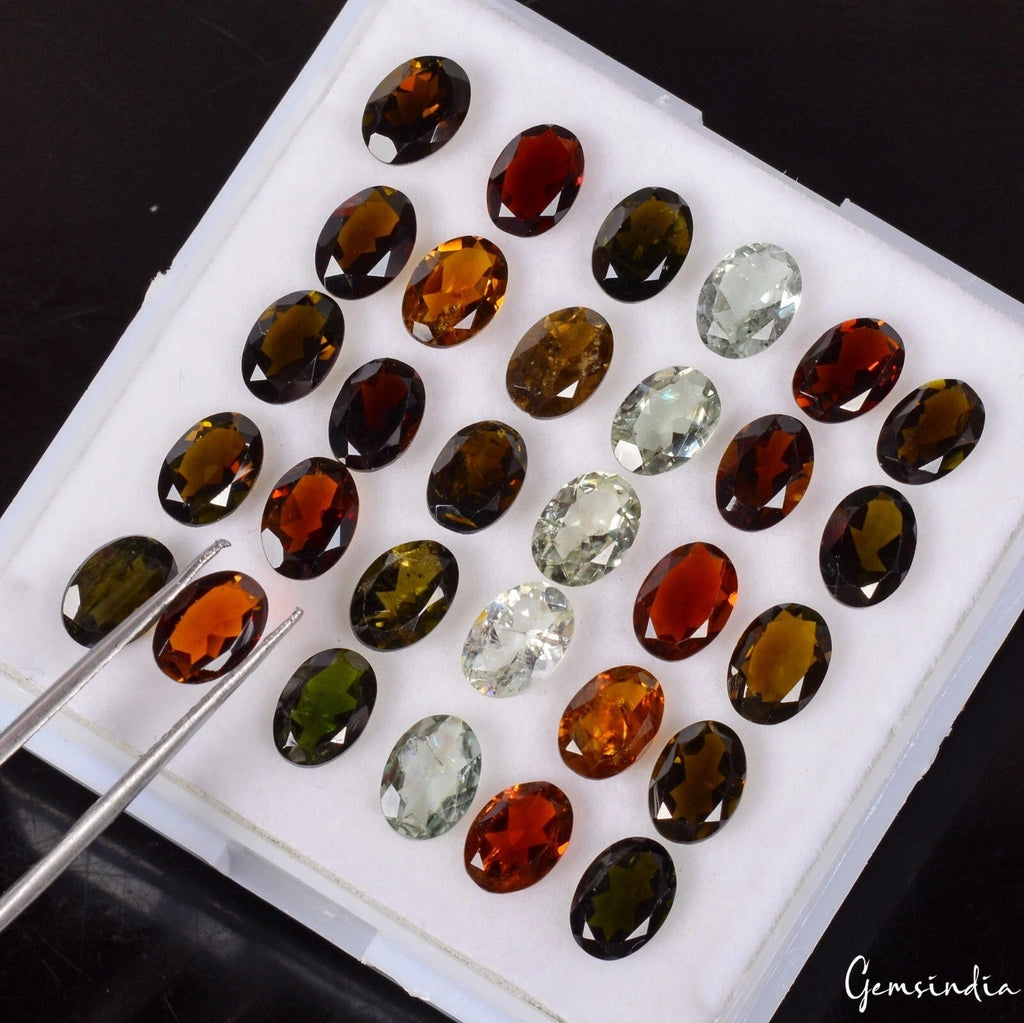 Certified Natural Multi Tourmaline Oval Cut Loose Gemstone Lot 7x5mm 30 Pcs