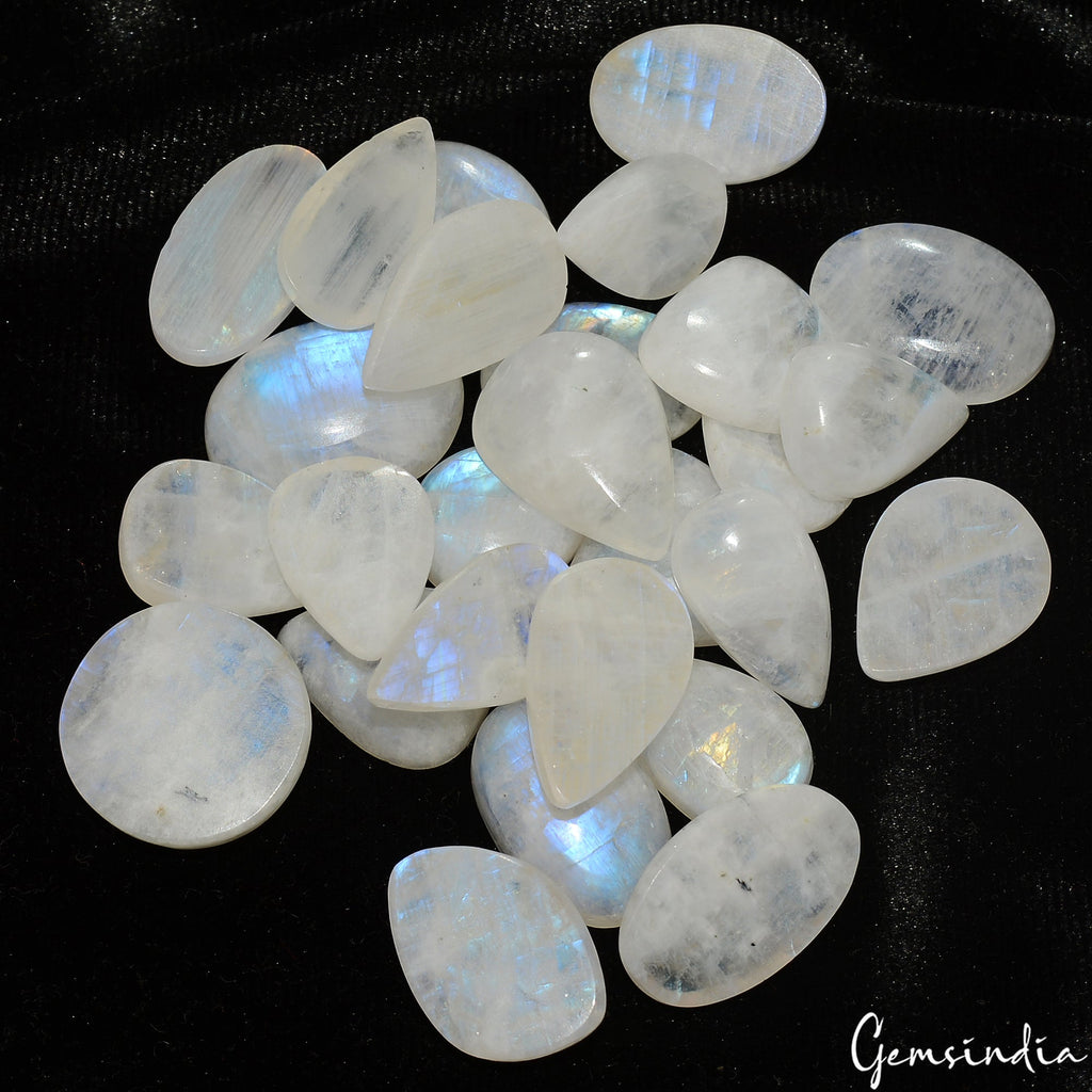 380 Ct Natural Rainbow Moonstone Cabochon Blue Flashy Mix Gems Wholesale ~ Excl