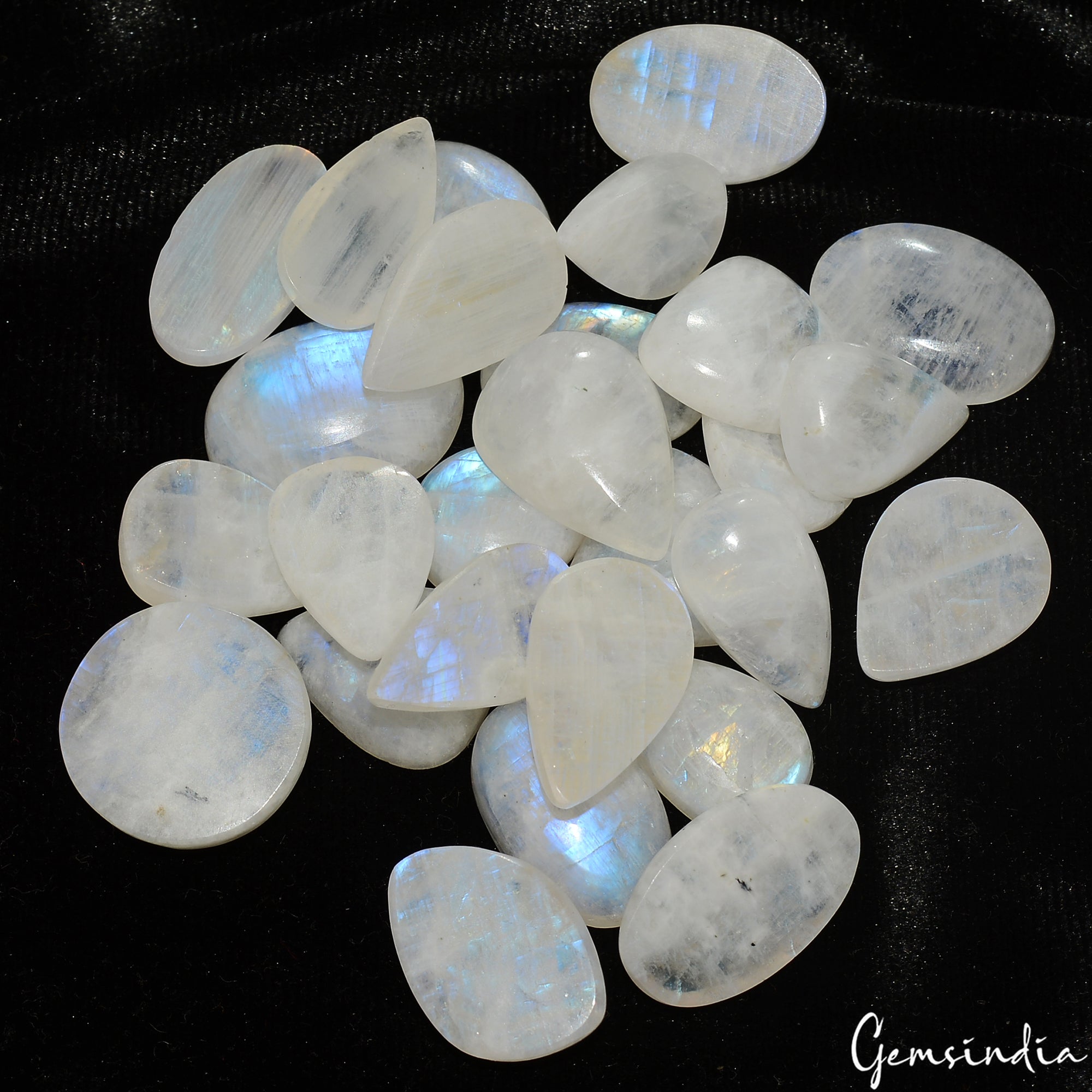 380 Ct Natural Rainbow Moonstone Cabochon Blue Flashy Mix Gems Wholesale ~ Excl