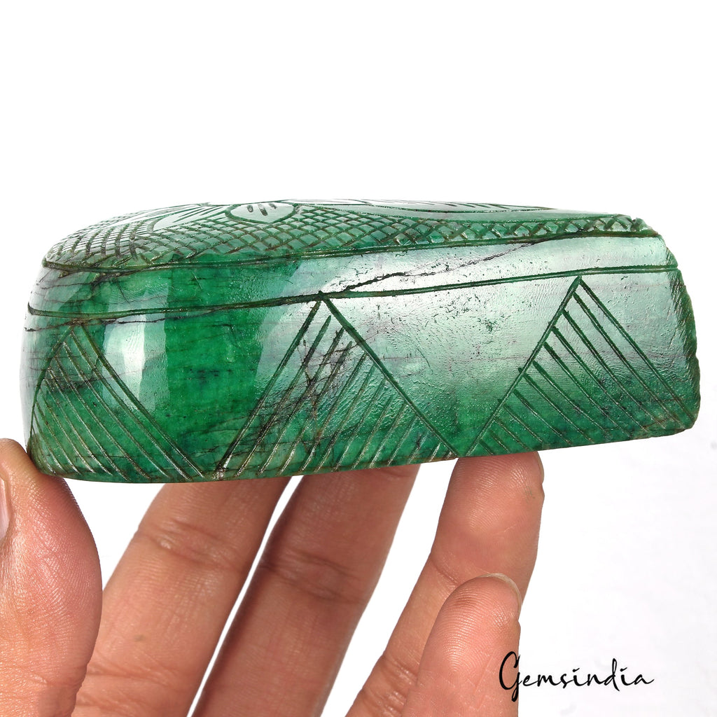 2130 Ct Natural Green Brazilian Emerald Pear Cut Carving Earth Mined Loose Gems