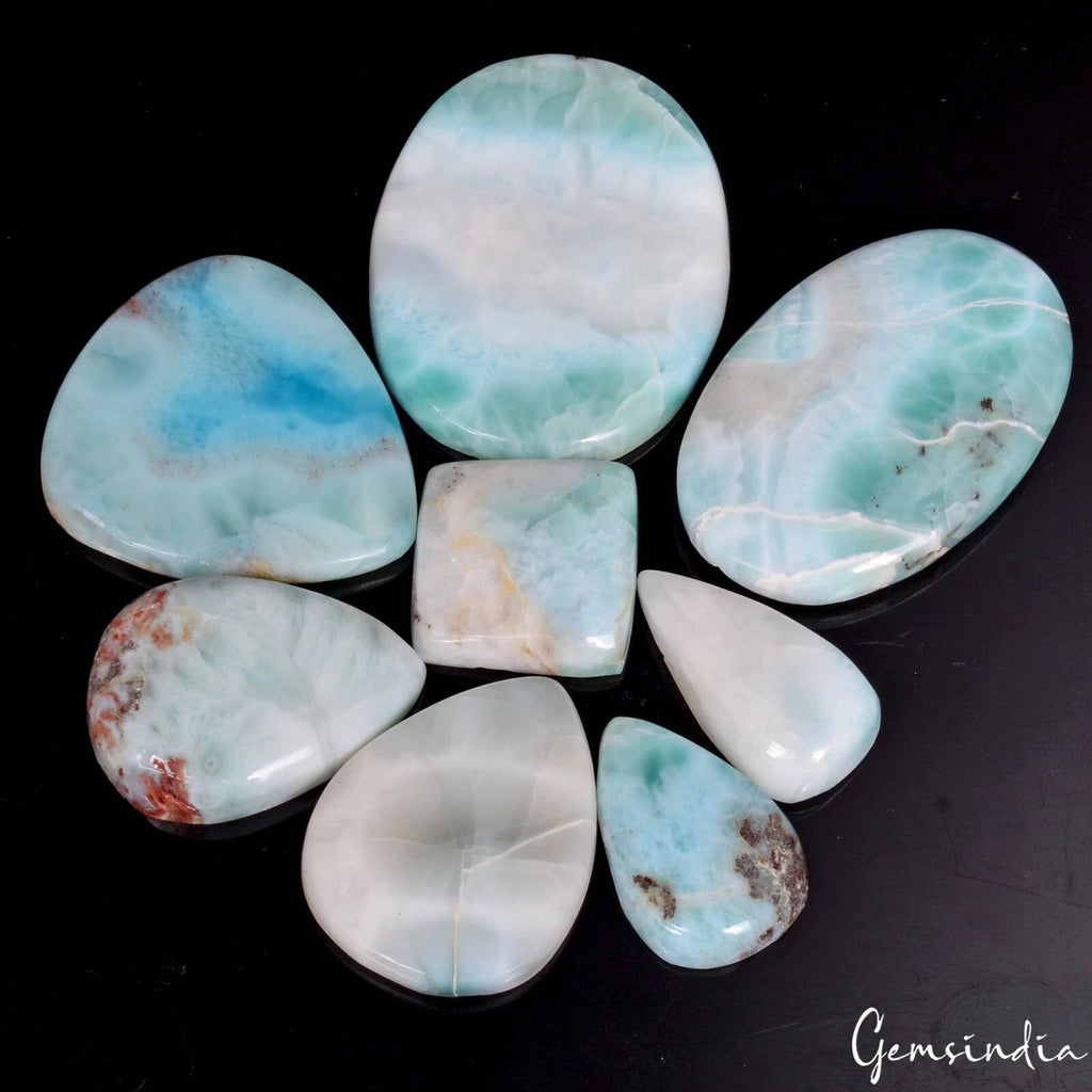 Larimar Lot, Cabochon, Untreated — 8 Pieces, 19mm to 41mm, 300 Ct