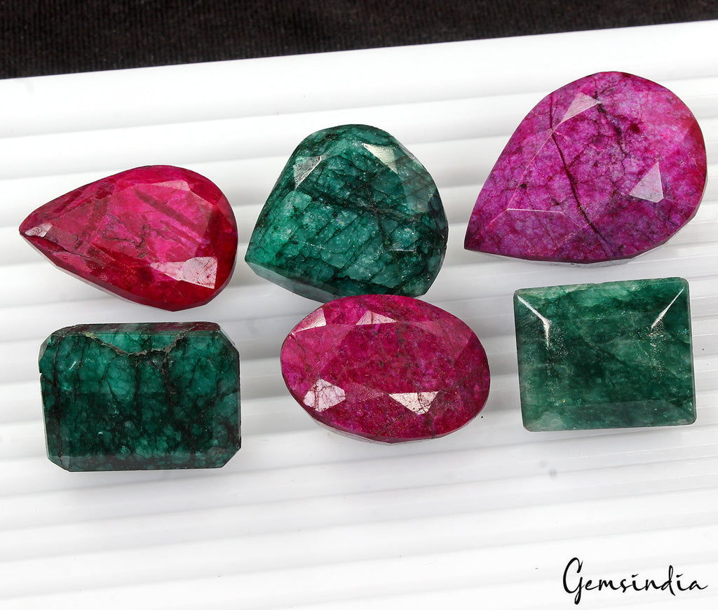620 Ct Natural Green Emerald & Red Ruby Mix Cut Loose Huge Gemstones 25-40mm Lot
