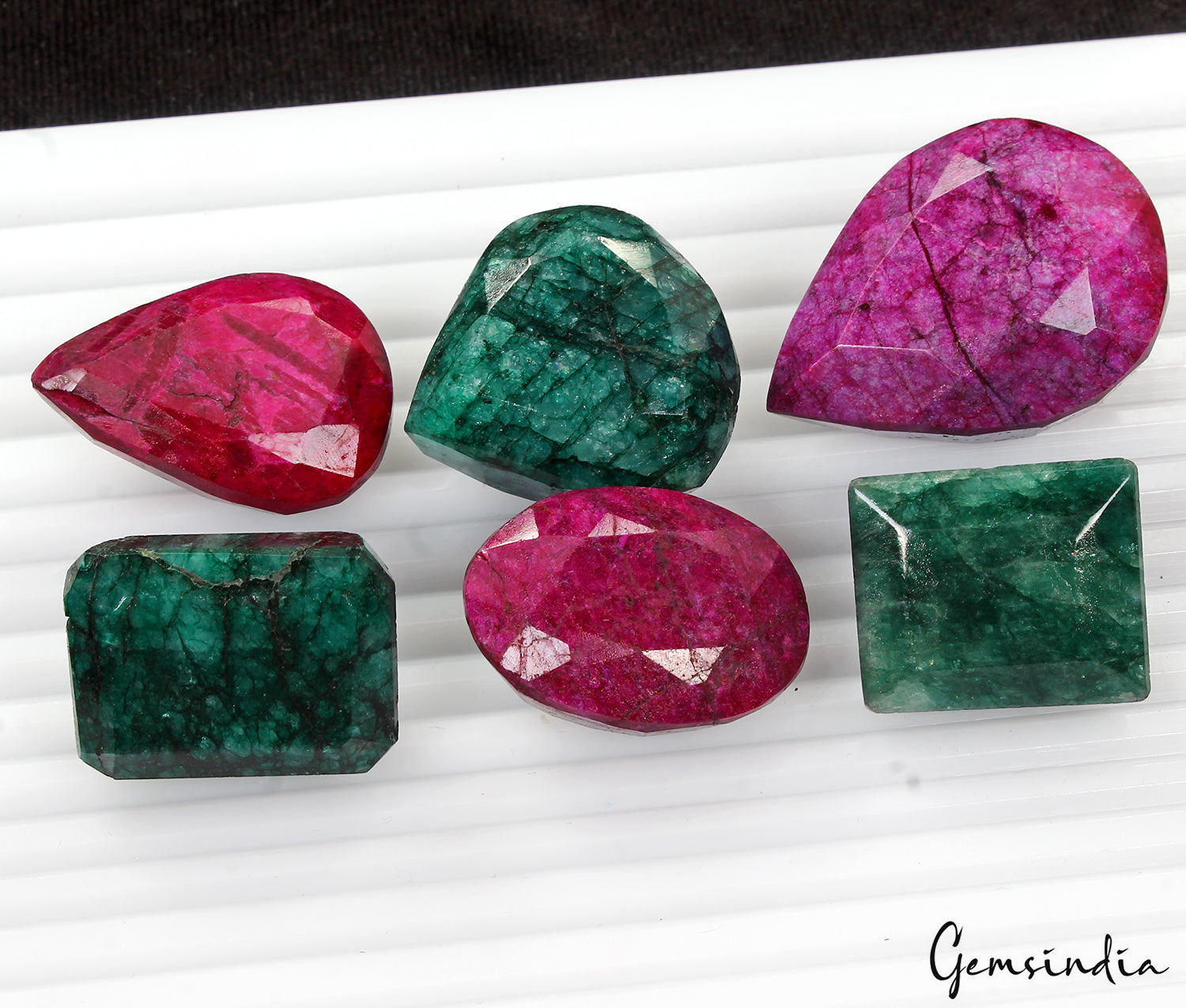 620 Ct Natural Green Emerald & Red Ruby Mix Cut Loose Huge Gemstones 25-40mm Lot