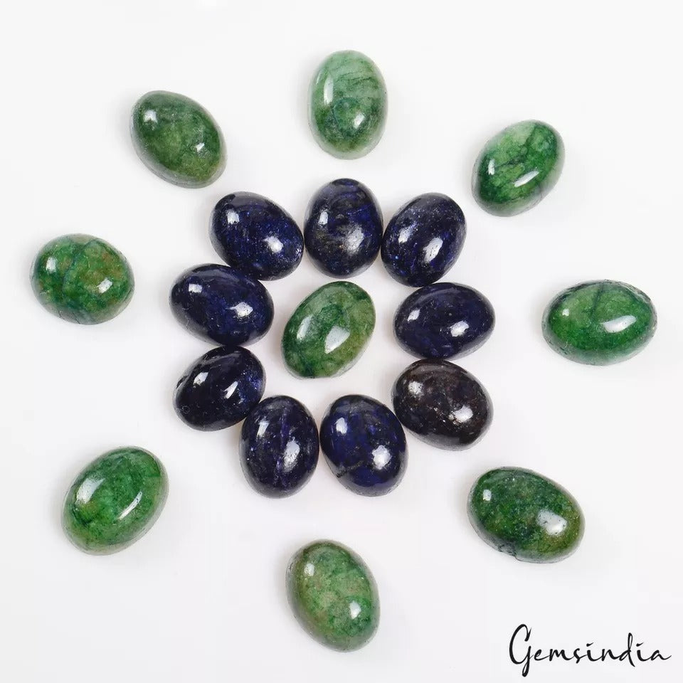 Blue Sapphire Lot, Cabochon, Green — 18 Pieces, 12mm to 15mm, 174.80 Ct