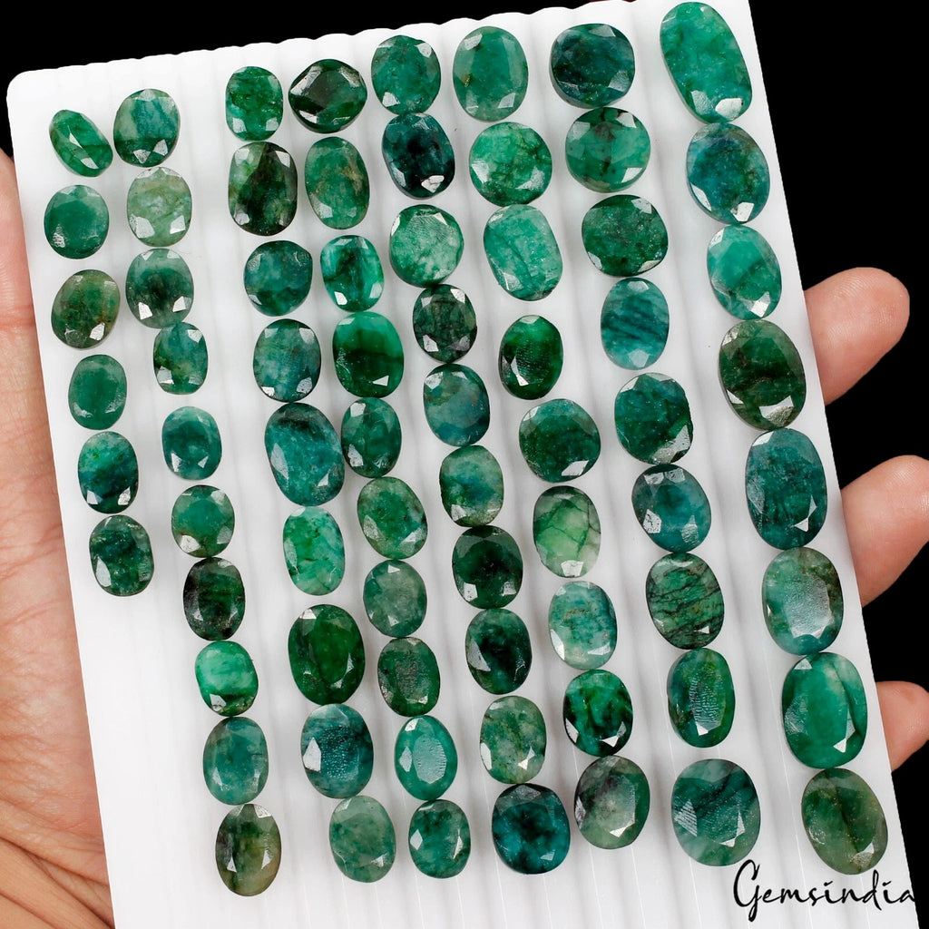 600 Ct/70 Pc Natural Green Zambian Emerald Loose Gemstones Lot Oval Cut 11-21mm
