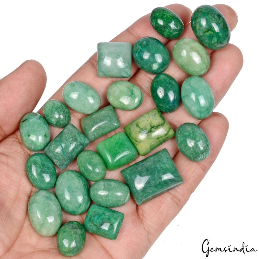 400 Ct/24 Pcs Natural Brazilian Green Emerald Mix Cab Loose Gems Lot For Jewelry