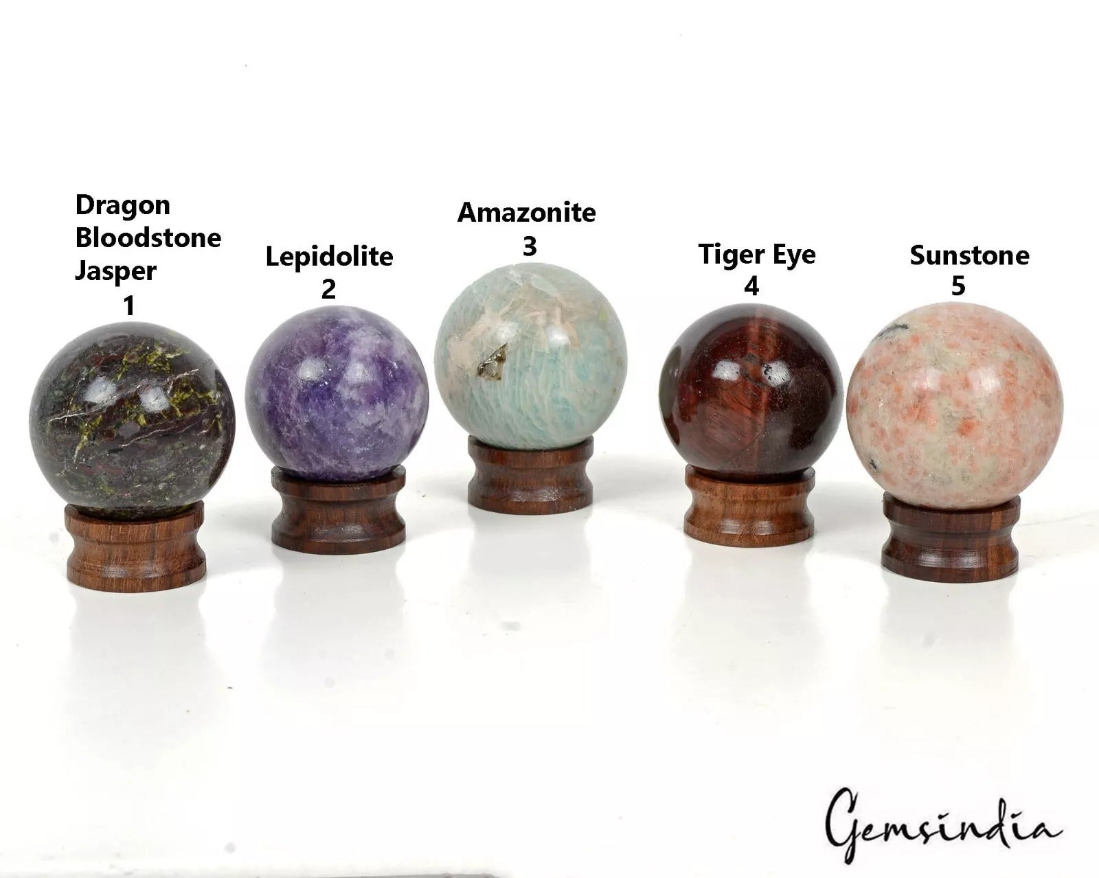 2240 Ct/5 Pcs Natural Untreated Multi Gems Healing Crystal Sphere Gem With Stand