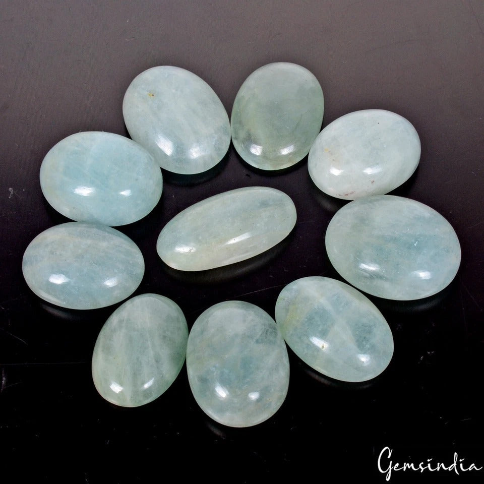 300 Cts/10 Pcs Natural Untreated Blue Beryl Aquamarine Oval Cab Gems For Jewelry