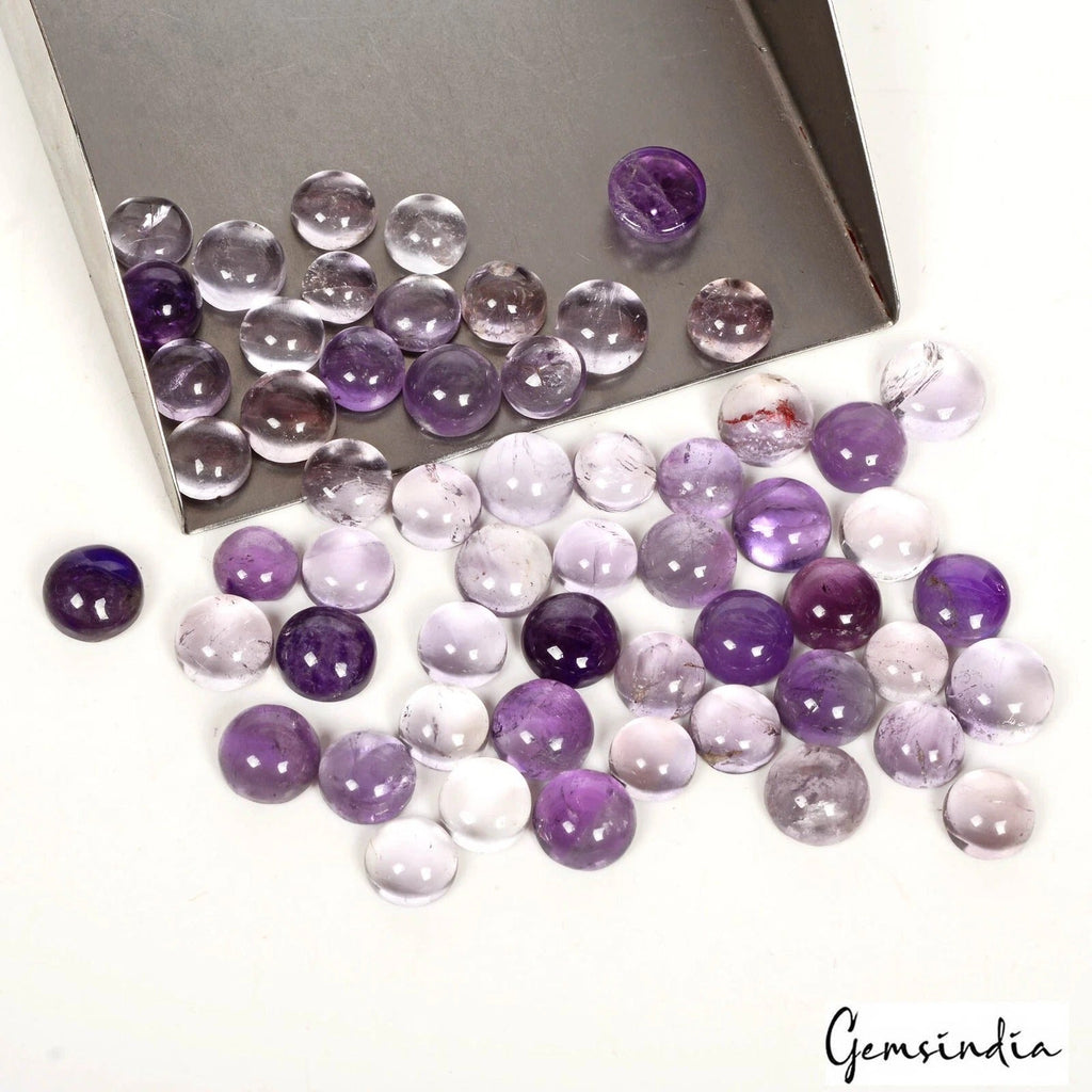 150 Ct/57 Pcs Natural Untreated Purple Amethyst Round Cab Loose Gems For Jewelry