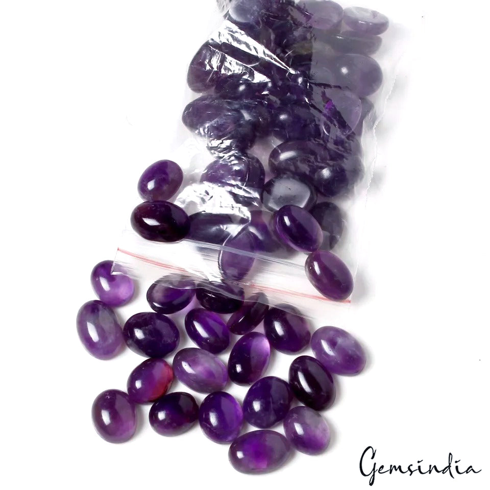 Smooth Polish Purple Amethyst Cabochons 62 Pcs 9-14mm for Elegant Jewelry Crafts