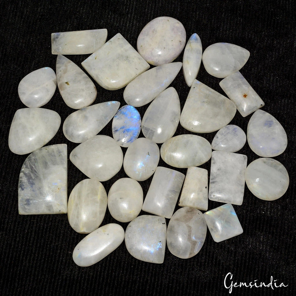 950 Cts/30 Pcs Natural Blue Shine Moonstone Mix Cab 16-38mm Wholesale Loose Gems