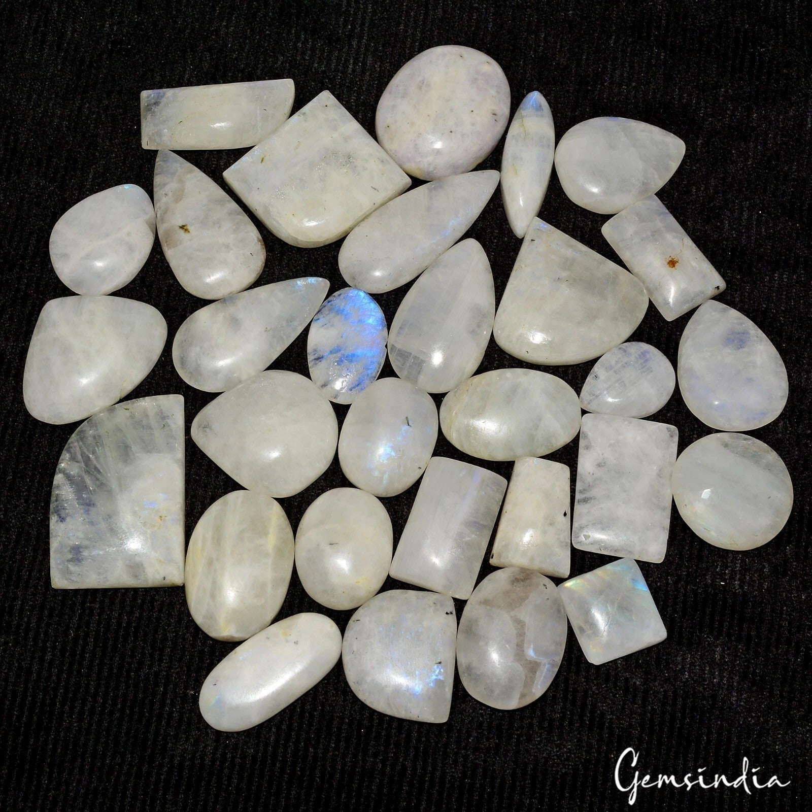 950 Cts/30 Pcs Natural Blue Shine Moonstone Mix Cab 16-38mm Wholesale Loose Gems