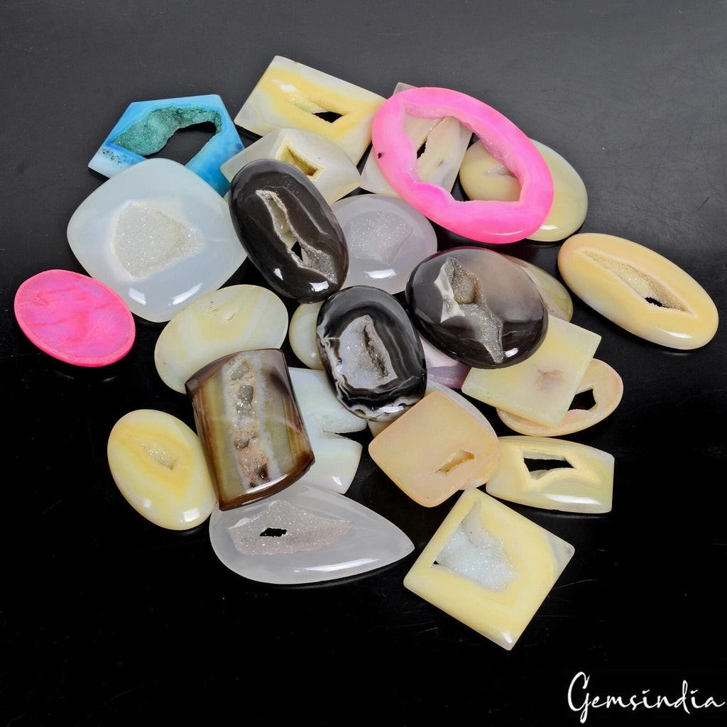 2400 Ct Window Onyx Druzy Fancy 28-66mm Natural Agate Geode Cab Gemstones Lot