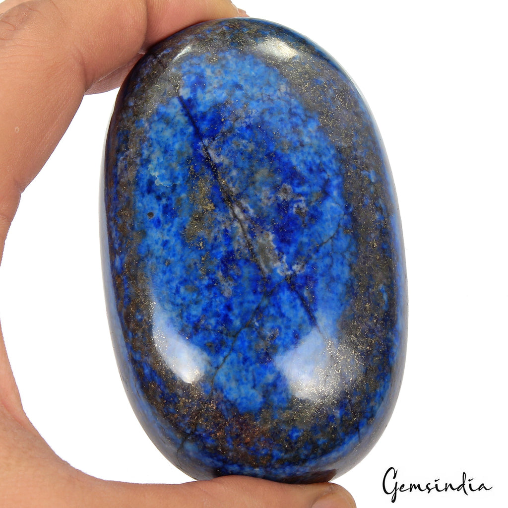1400 Ct Natural Blue Lapis Lazuli With Gold Flix Oval Cab Earth Mined Loose Gems