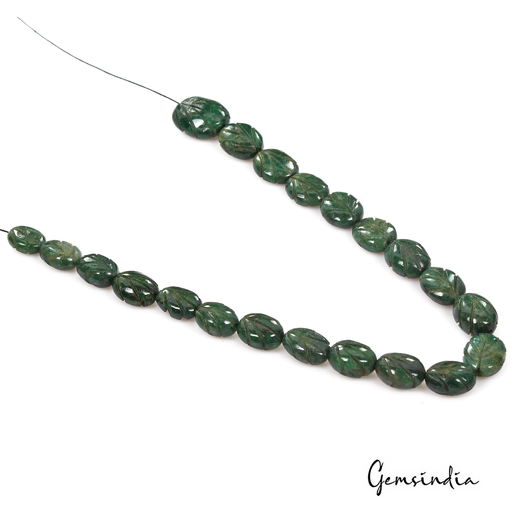 116.50 Ct/21 Pcs Natural Brazilian Dark Green Emerald Oval Carved Drill Bead Gem