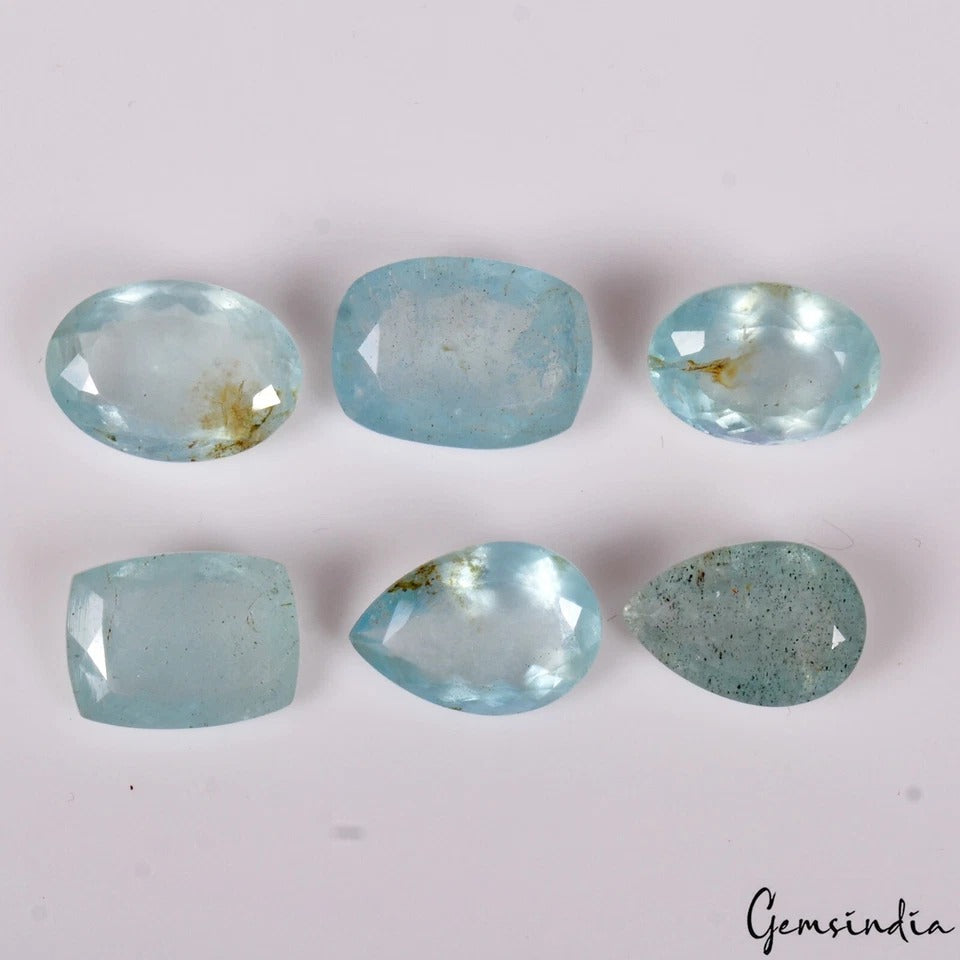 Aquamarine Lot, Loose Gemstone, Blue — 6 Pieces, 15mm to 16mm, 43.30 Ct