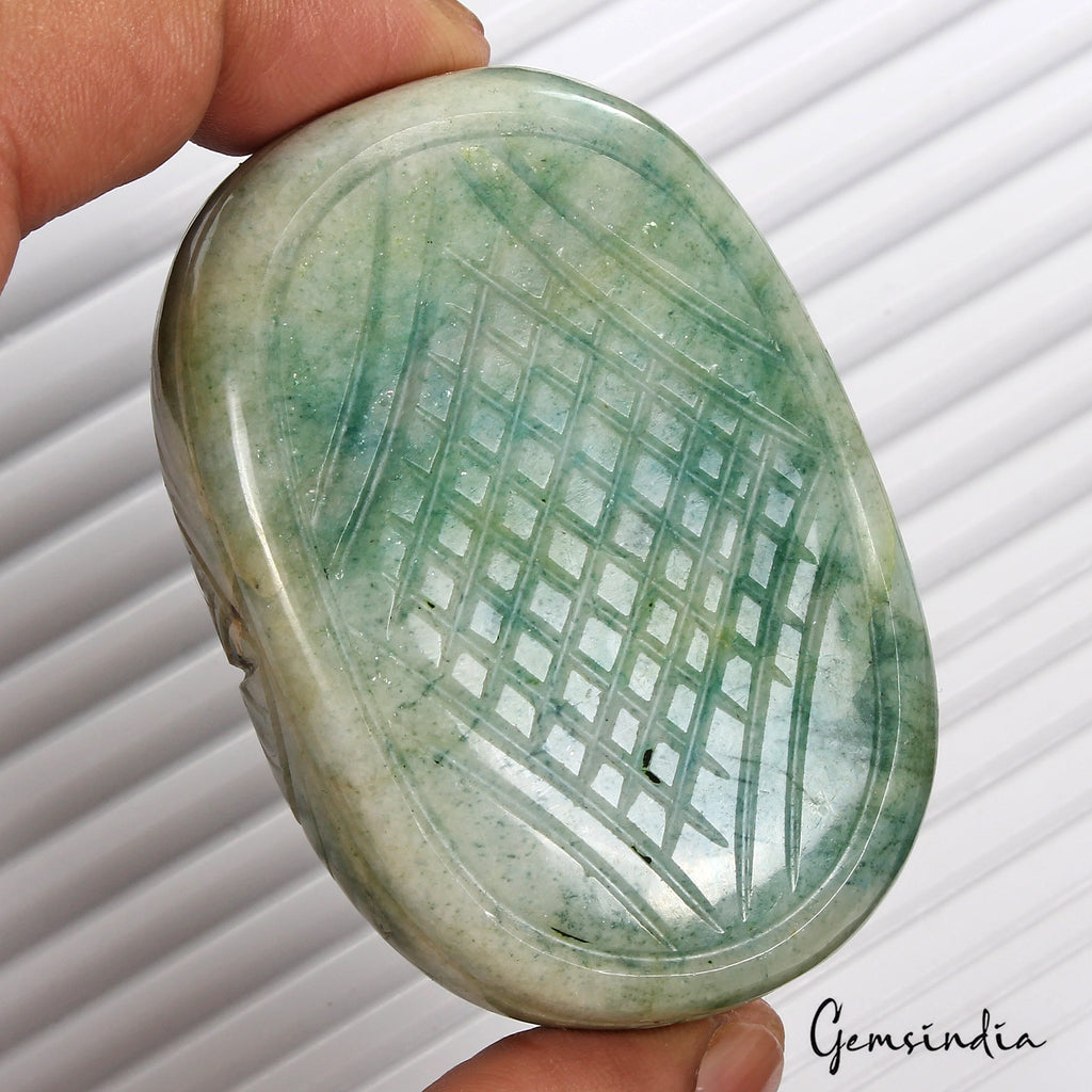 850 Ct Natural Green Brazilian Emerald Oval Carving Museum Size Loose Gemstone