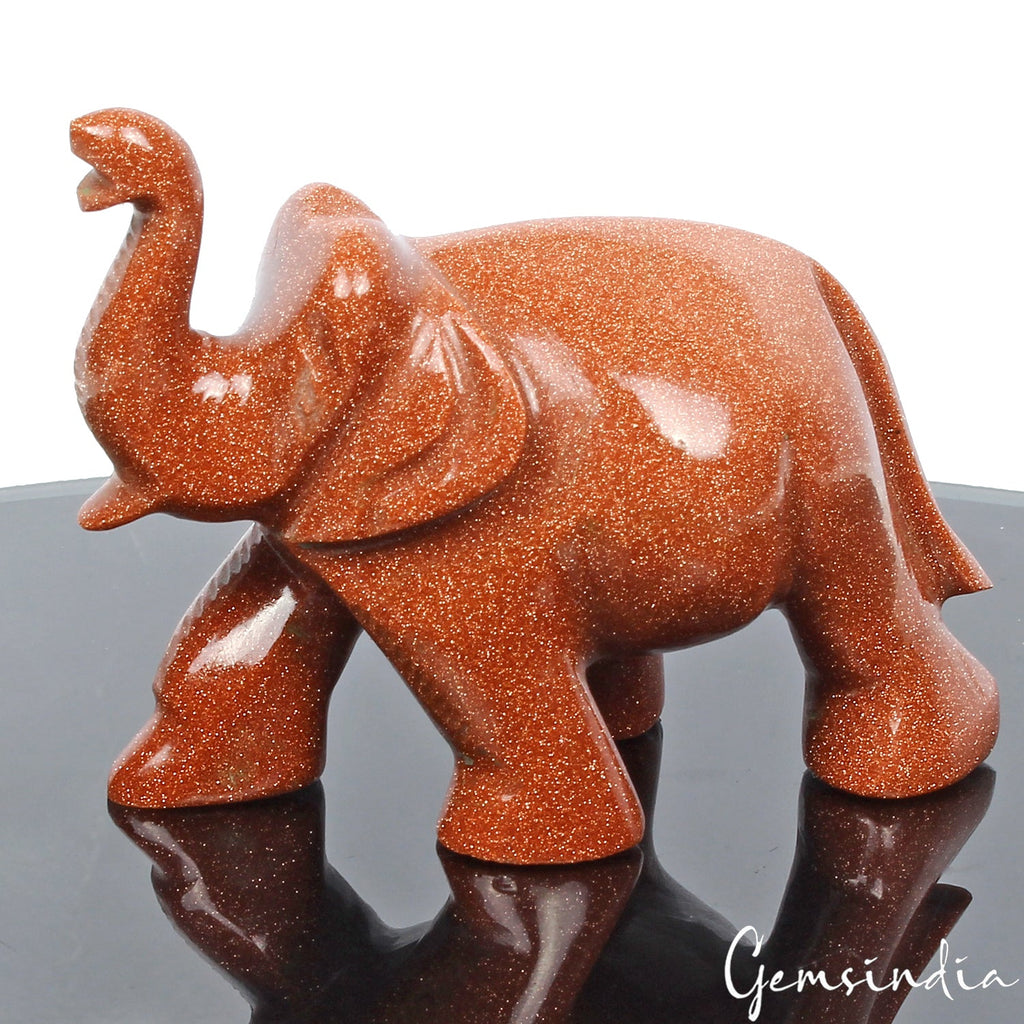 650 Ct Handmade Natural Brown Sunstone Baby Elephant Statue Sculpture ~2.1" tall