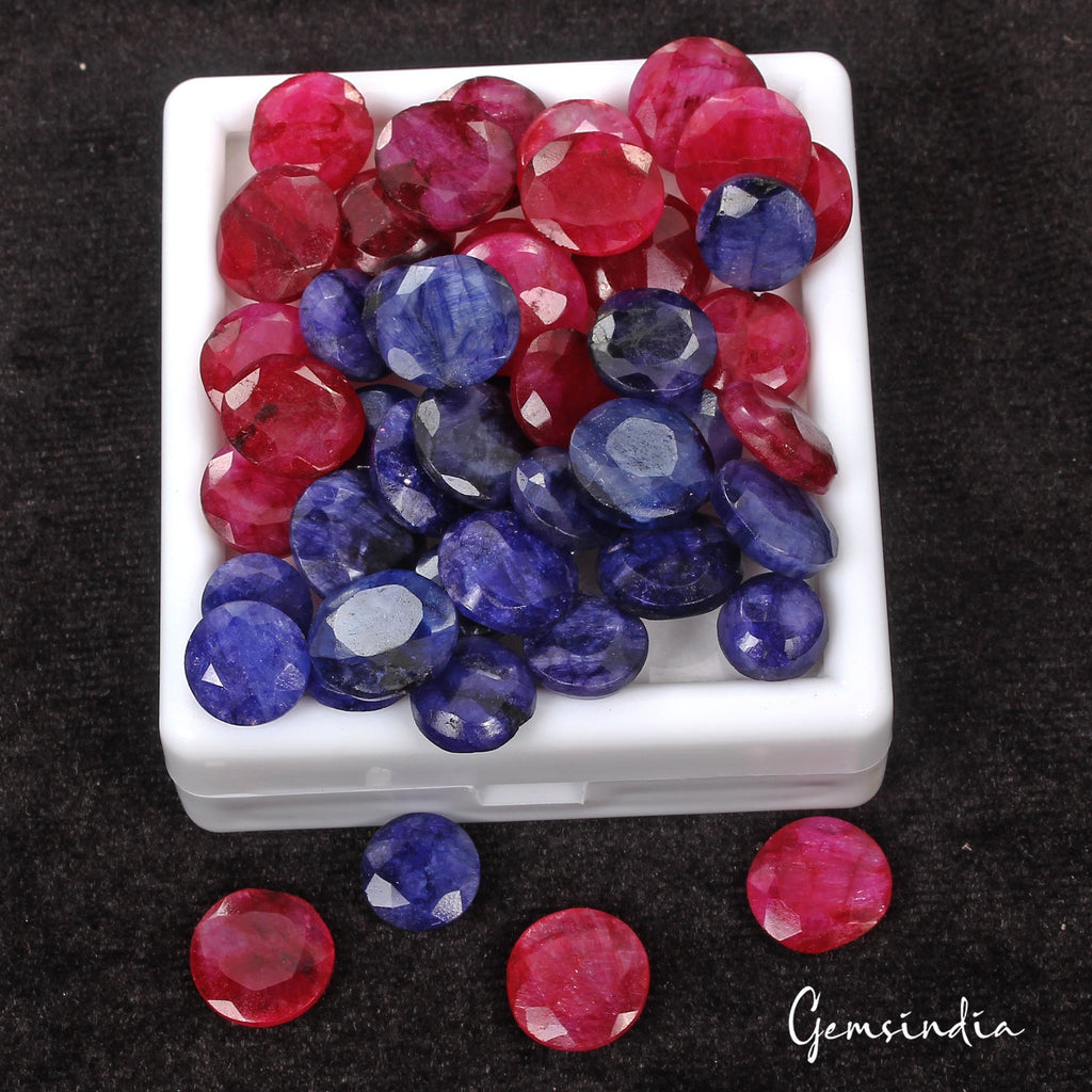 220 Ct/48 Pcs Natural Red Blue Beryl Round Faceted Cut Loose Gem Lot For Jewelry