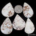 350 Ct/5 Pcs Natural Untreated Nevada White Buffalo Turquoise Pear Gemstones Lot