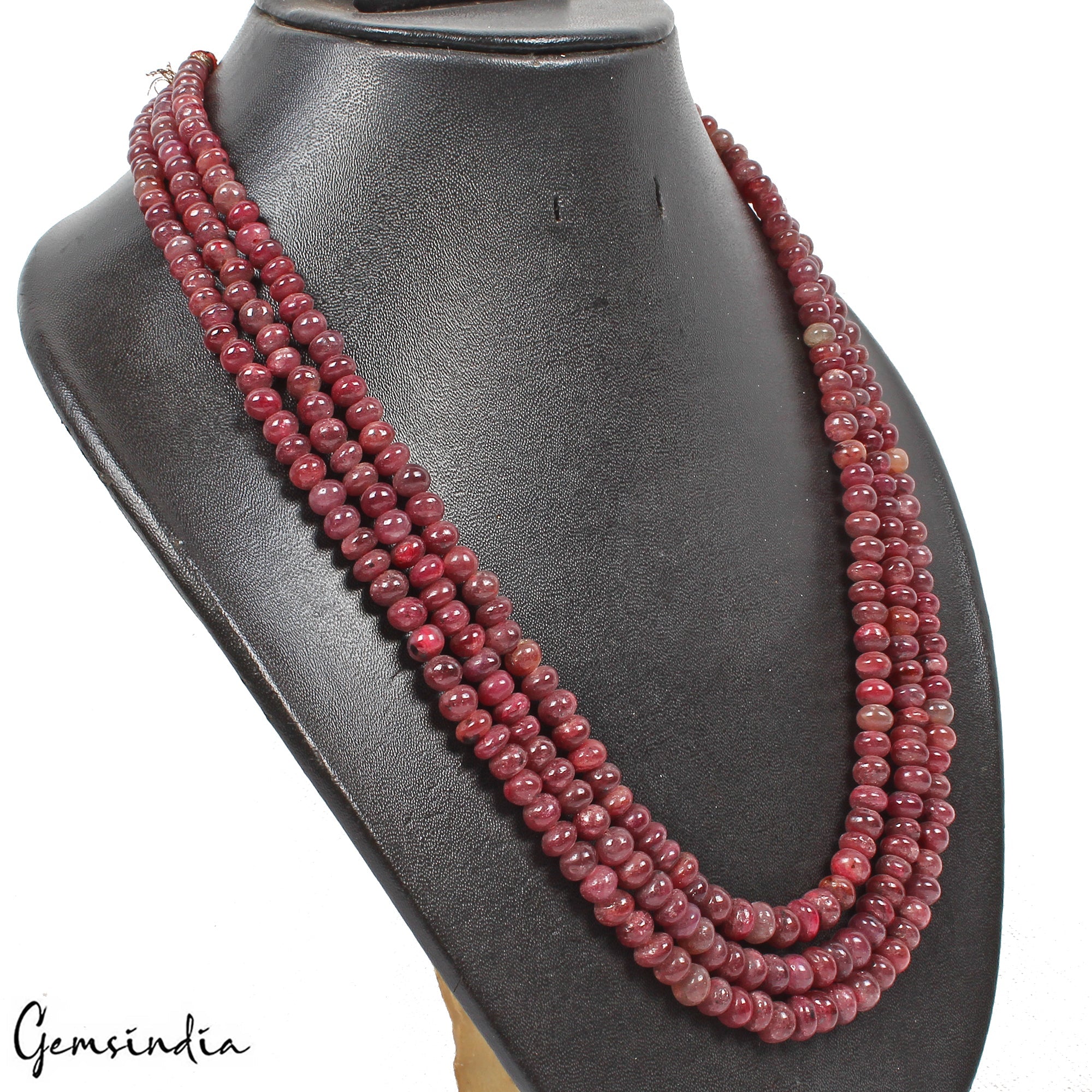 660 Cts Natural Red Ruby Round Cab Beaded Handmade 3 Strand Adjustable Necklace
