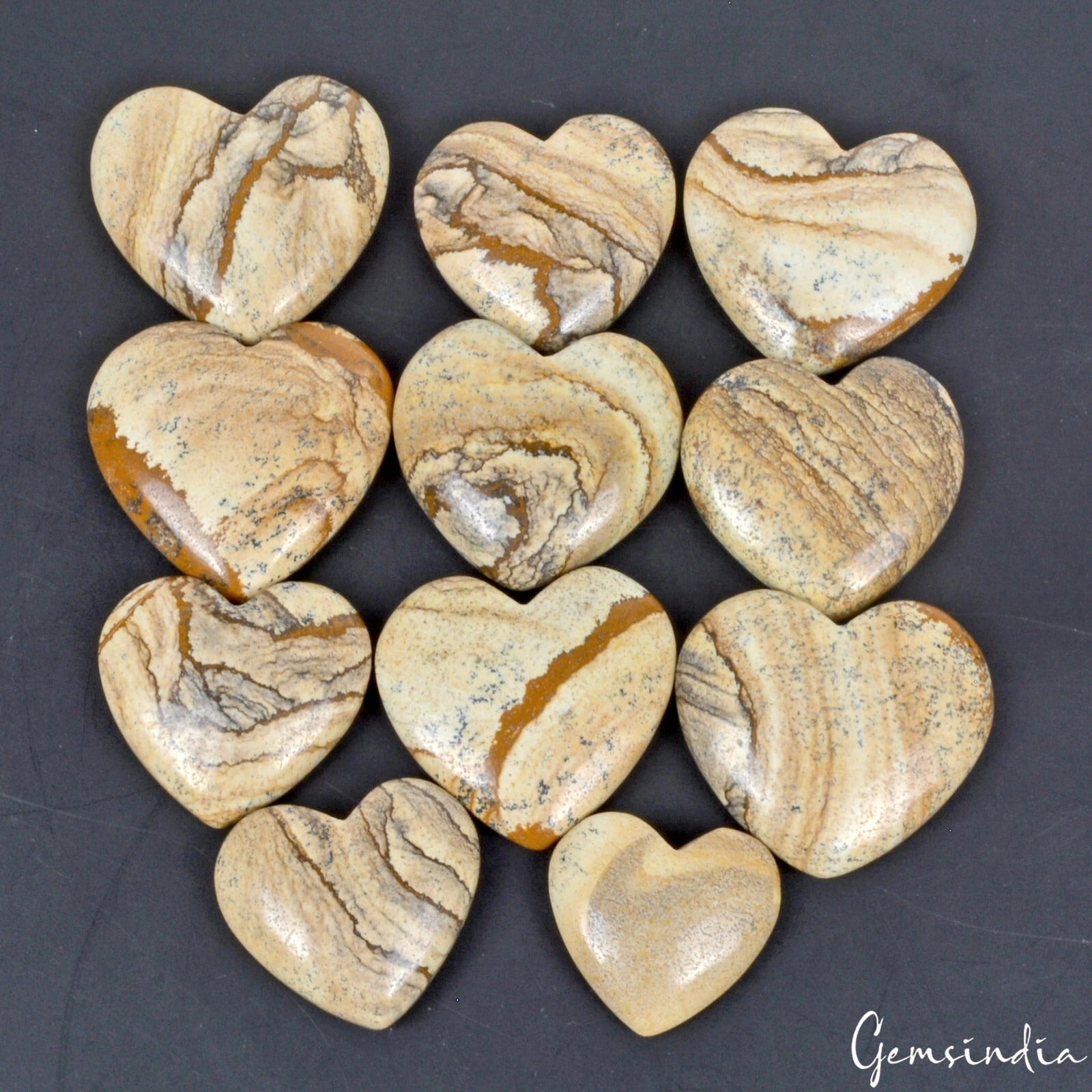 Picture Jasper Lot, Cabochon, Untreated — 11 Pieces, 22mm to 32mm, 600 Ct