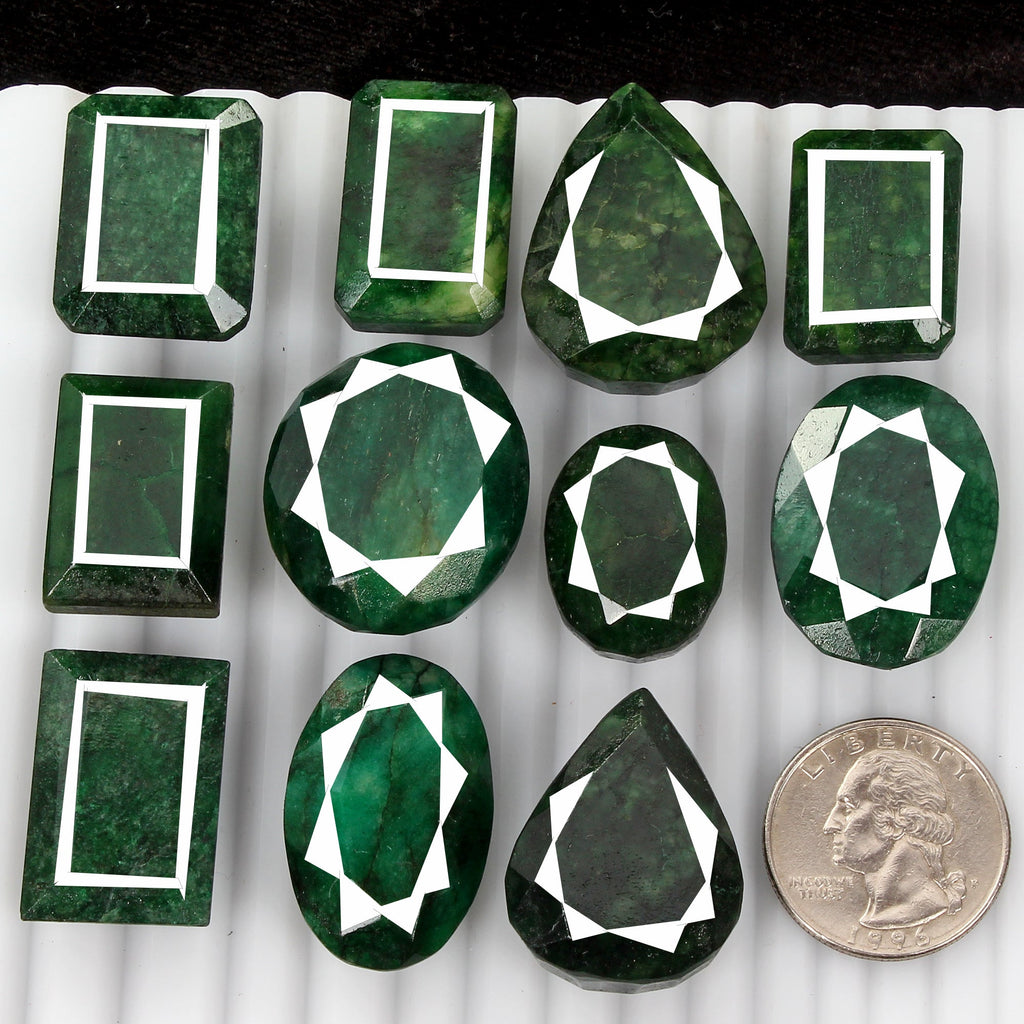 575 Cts/11 Pcs Natural Finest Green Emerald Mix Cut Loose Gemstones 23-32mm Lot