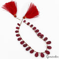 88.50 Cts/22 Pcs Natural Red Ruby Pear Cab Side Drilled Bead/Briolette Strand~9"