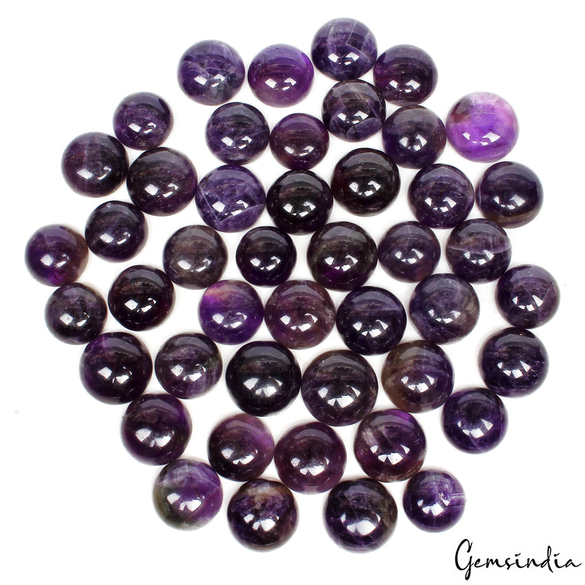 550 Ct/46 Pcs Natural Untreated Purple Amethyst Round Cab Loose Gems For Jewelry