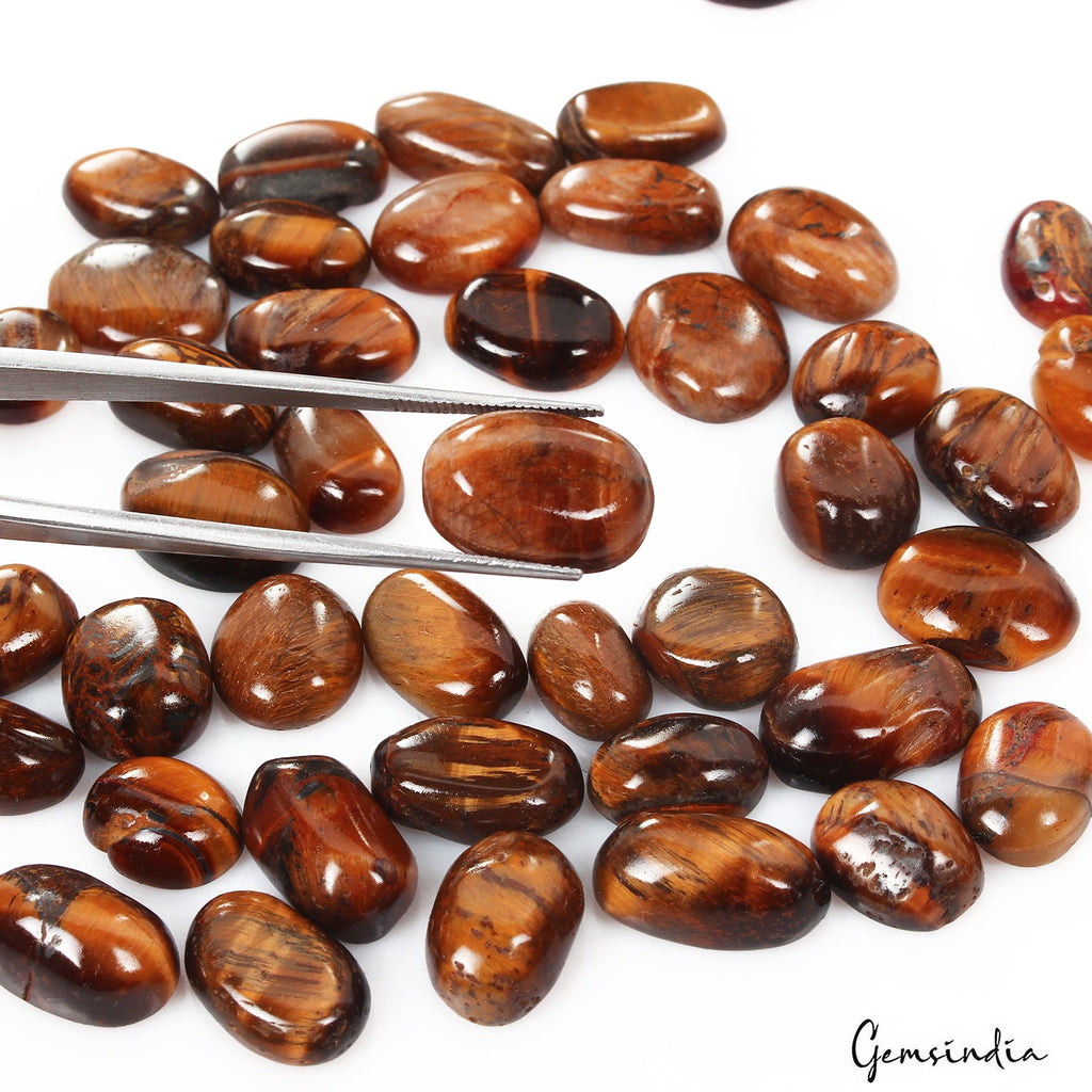 270.00 Ct Natural Red Yellow Tiger Eye Mix Cab Wholesale Loose Gems Lot 43 Pcs