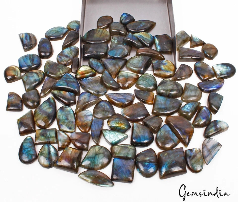 Natural Labradorite Mix Shape Cabochon Blue Green Shine Loose Gemstones 1450 Cts