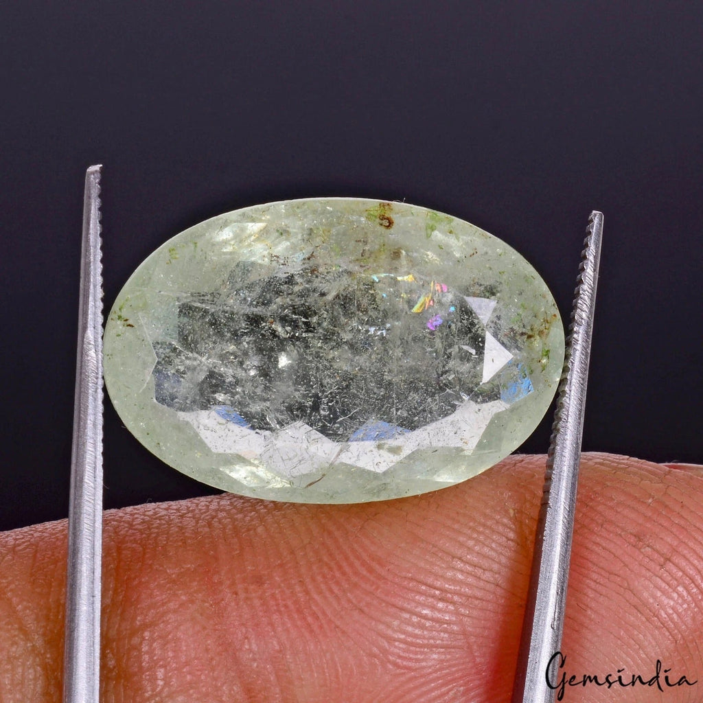 Certified 15 Cts Natural Brazilian Green Rainbow Shine Aquamarine Oval Cut Gem